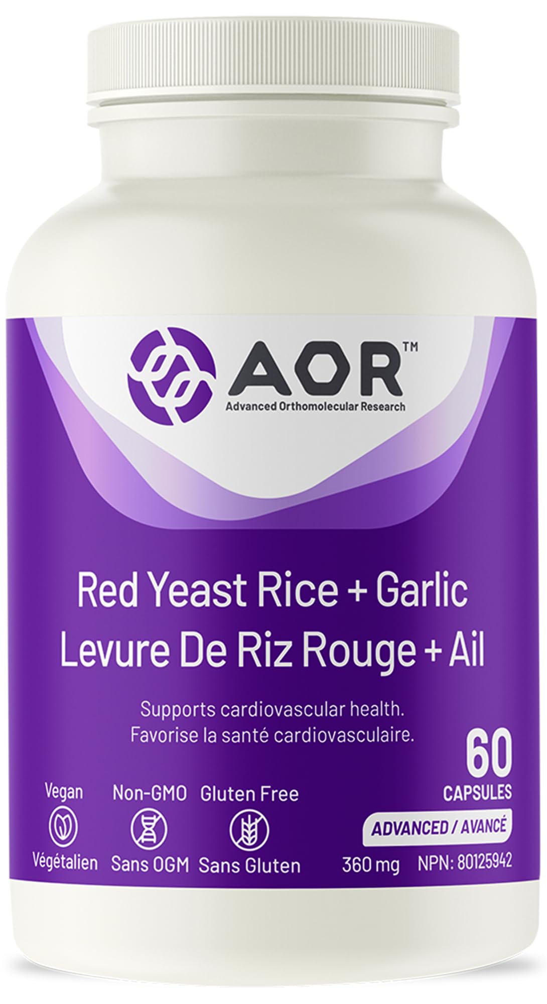 AOR Red Yeast Rice, Garlic Extract, Cholesterol, Heart Health, 60 Capsules