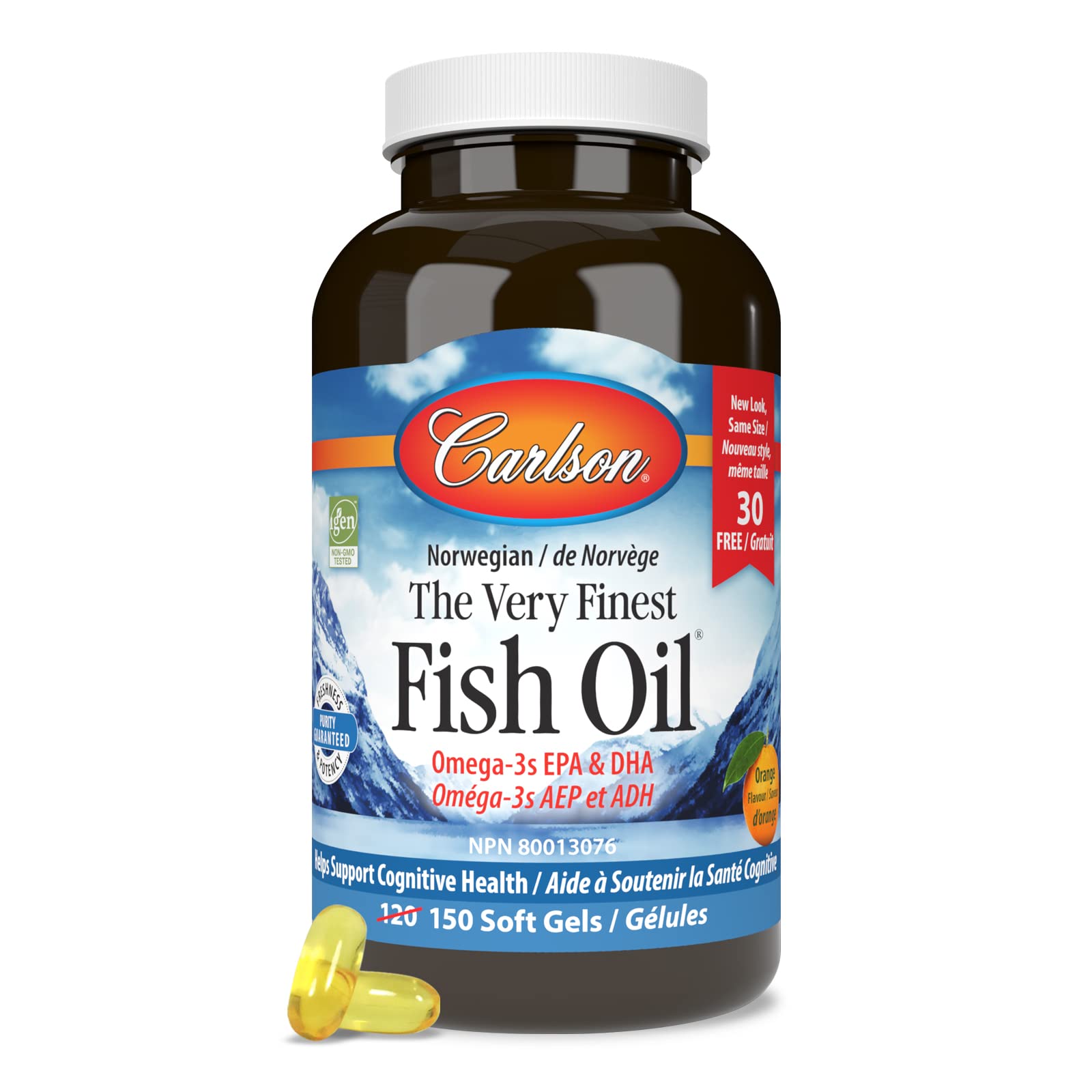 Carlson - Huile de poisson de très haute qualité, 350 mg d'oméga-3, supplément d'huile de poisson norvégienne, huile de poisson sauvage oméga-3, capsules d'huile de poisson issues de sources durables, supplément d'oméga-3