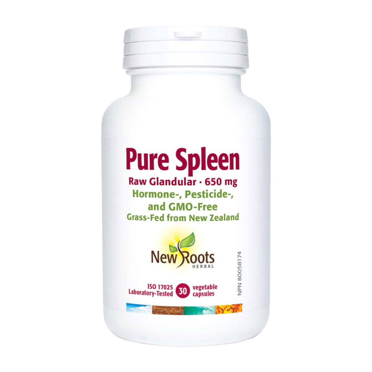 New Roots Herbal Beef Spleen 650mg Capsules, Grass Fed, Non GMO, 30 Pack