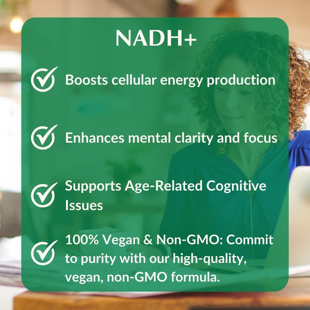 Provita NADH+ FORTE avec CoQ10 & Chlorophylle | Soutient la santé cognitive | Augmente le métabolisme énergétique cellulaire (ATP), le nicotinamide adénine dinucléotide (NAD) + l'hydrogène (H) | Formule à absorption et biodisponibilité améliorées
