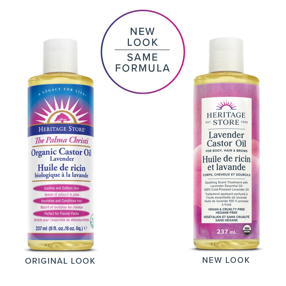 Heritage Store Palma Christi Castor Oil | Lavender | Huile de Ricin | 8oz