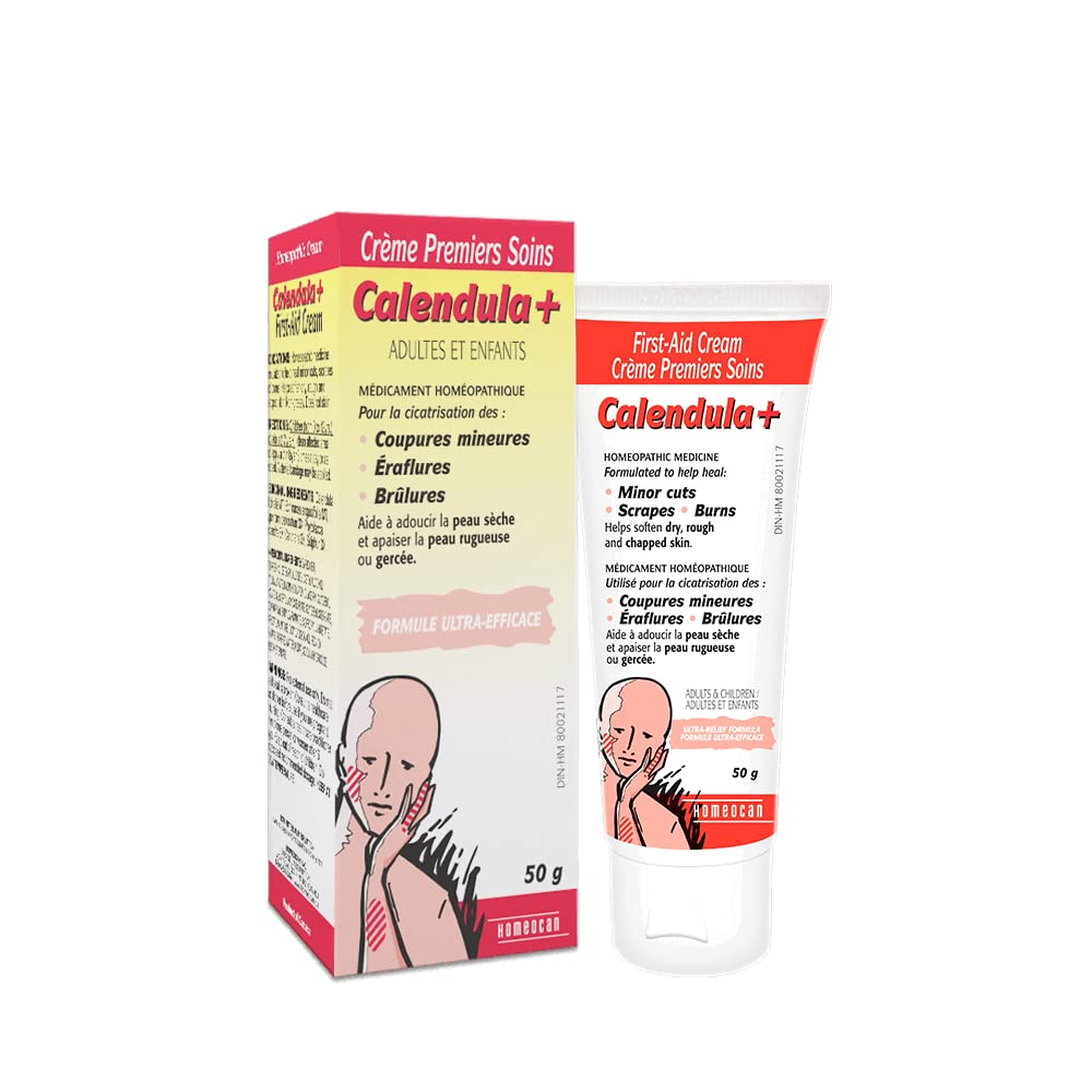 Homeocan - Calendula+ First-Aid Cream, 50g - Ideal for Minor Cuts, Scrapes and Burns Helps Soften Dry Skin and Soothe Rough or Chapped Skin