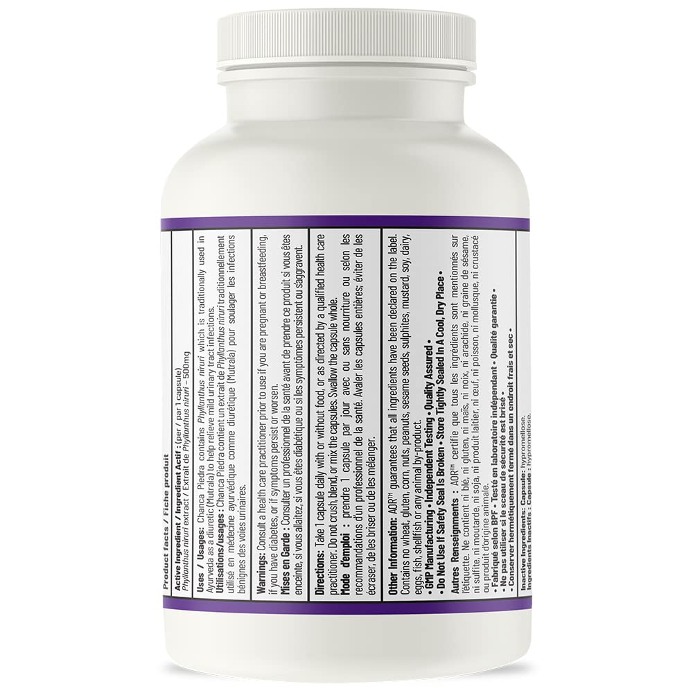 AOR Chanca Piedra 500mg, 90 capsules végétaliennes, 90 jours d'approvisionnement, complément végétal pour la santé des reins, des voies urinaires et de la vésicule biliaire, favorise l'équilibre naturel, soutient la fonction rénale et urinaire, sans OGM