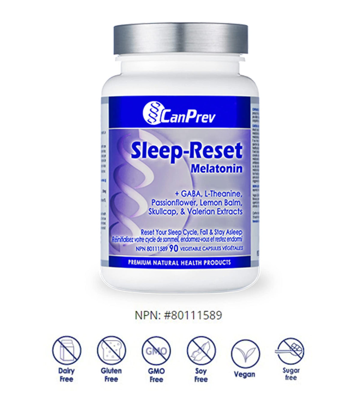 CanPrev Melatonin, Sleep Reset, L Theanine, 90 V-Caps, 90 Day Supply