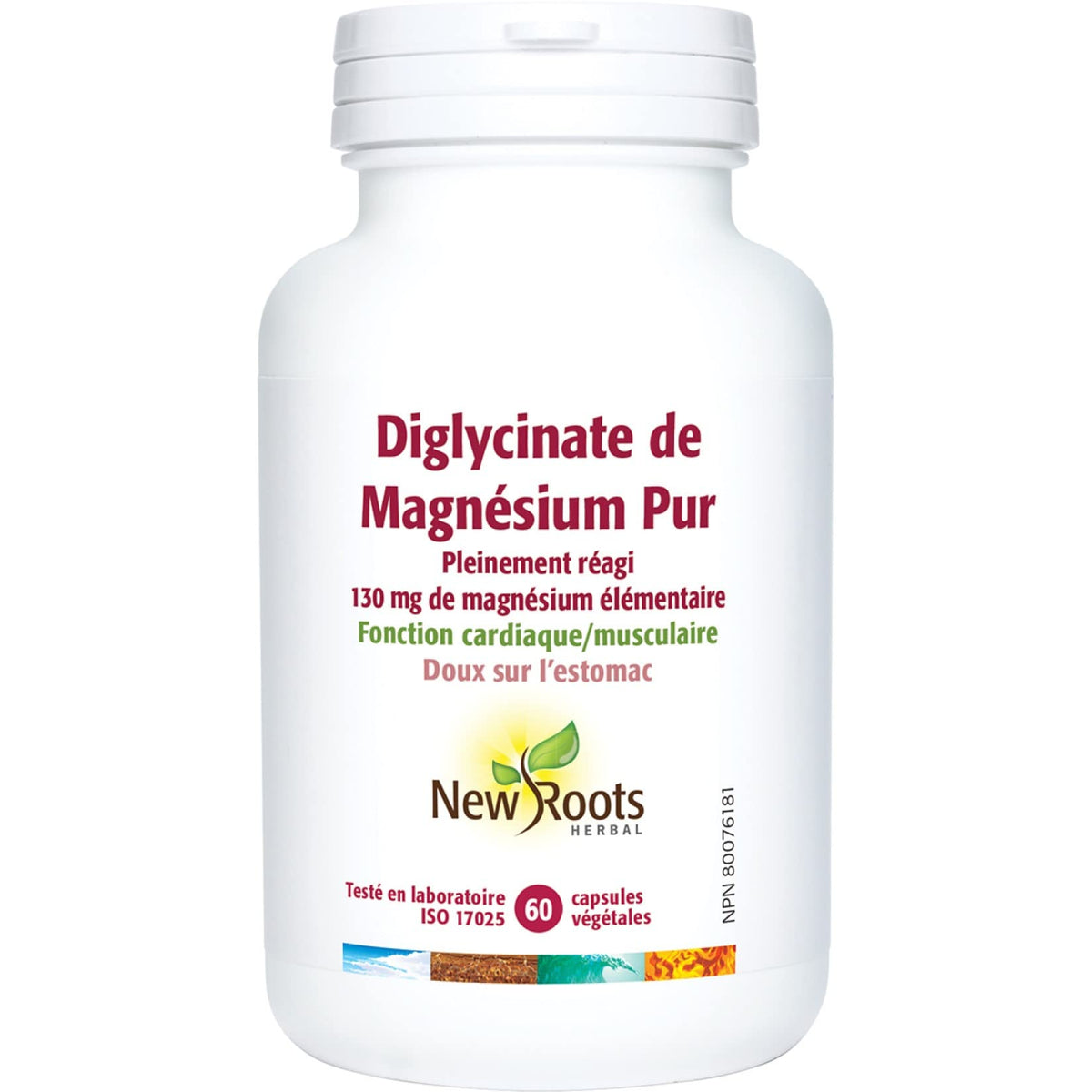 New Roots Herbal Magnesium Bisglycinate, 60 Veg Capsules, 30 Day Supply