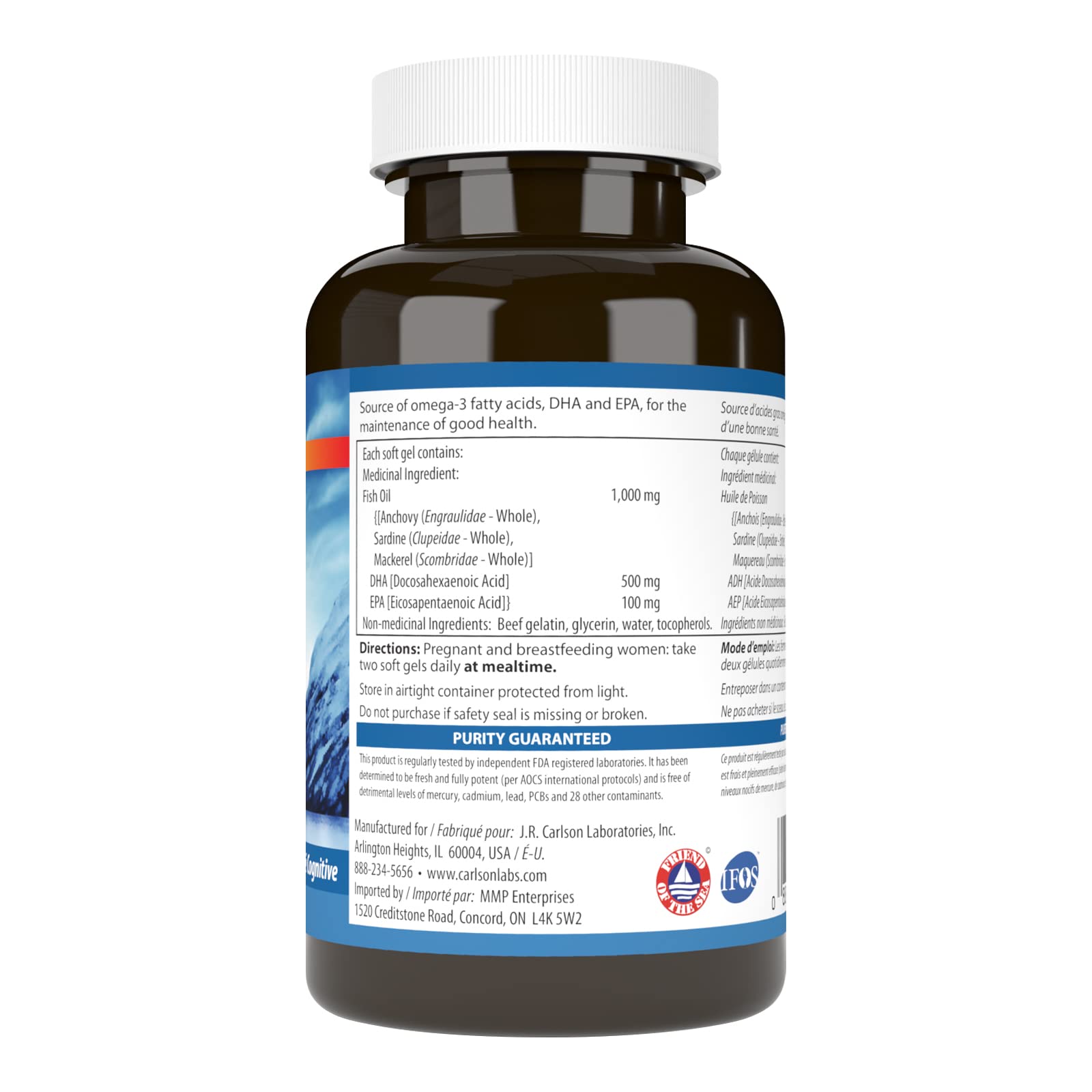 Carlson - DHA de la Mère, 1 000 mg de DHA, Bébé et Maman en Bonne Santé, Soutien Prénatal, Source Durable, 60 Gélules Molles