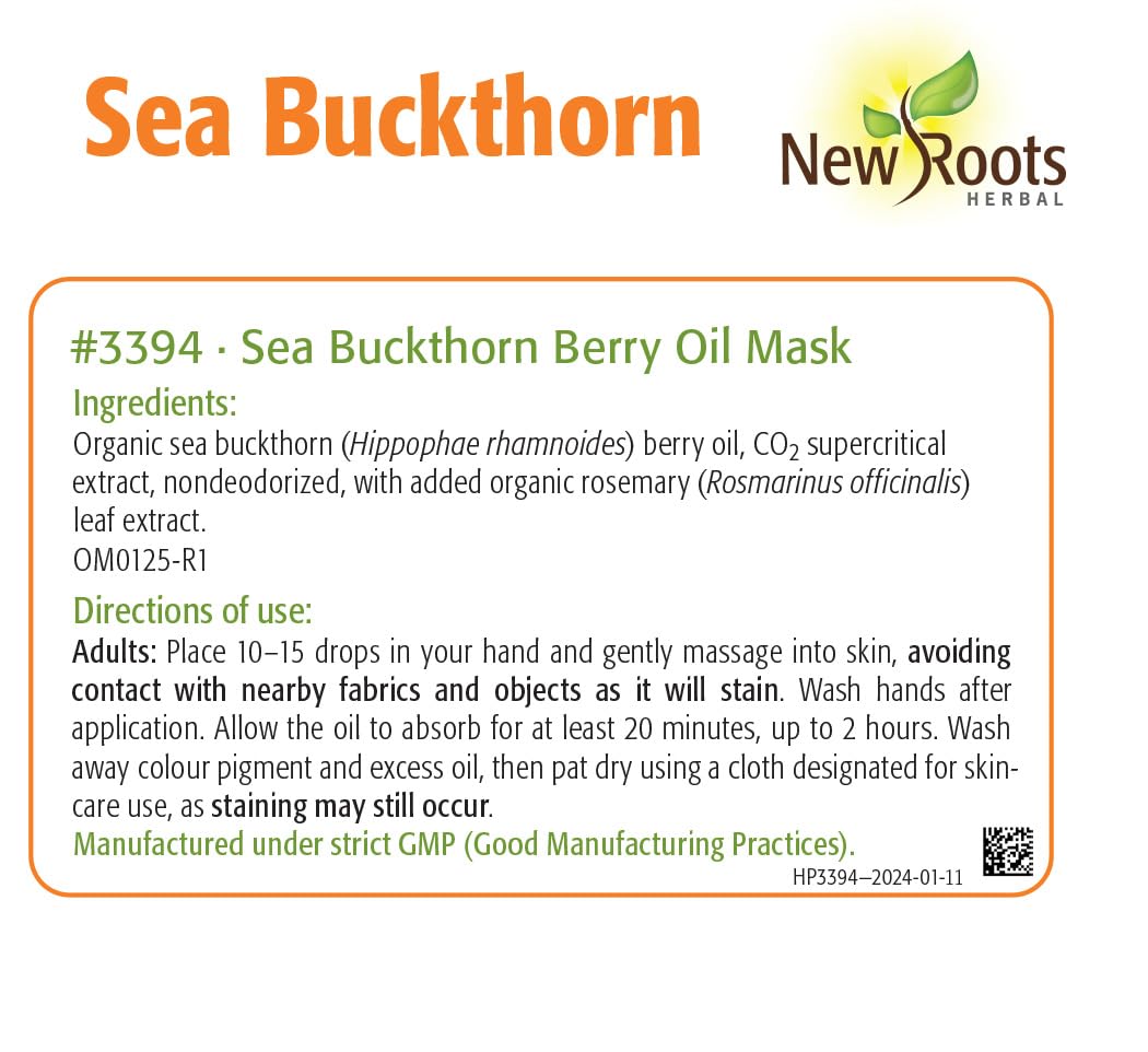 New Roots Herbal - Sea Buckthorn Berry Oil Mask 50 ml 100-Servings - Organic Rich in Omega-7 - Nourishes Skin to Combat Signs of Aging, Including Look of Fine Lines, & Leaves Skin Looking Revitalized
