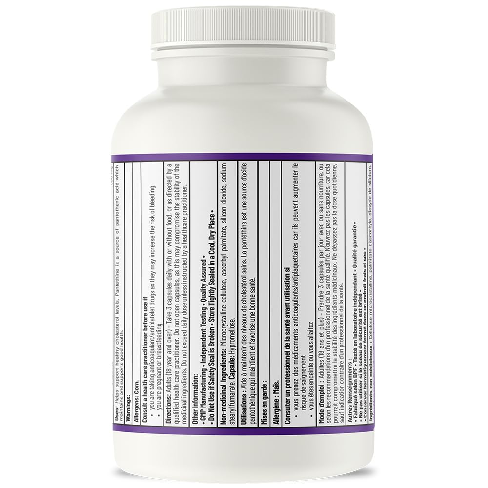 AOR - Pantéthine 300 mg Supplément végétalien, 90 capsules pour 30 jours - Forme active de vitamine B5 (acide pantothénique) - Soutient la fonction surrénale et le taux de cholestérol - Idéal pour le soin du foie et le bien-être général