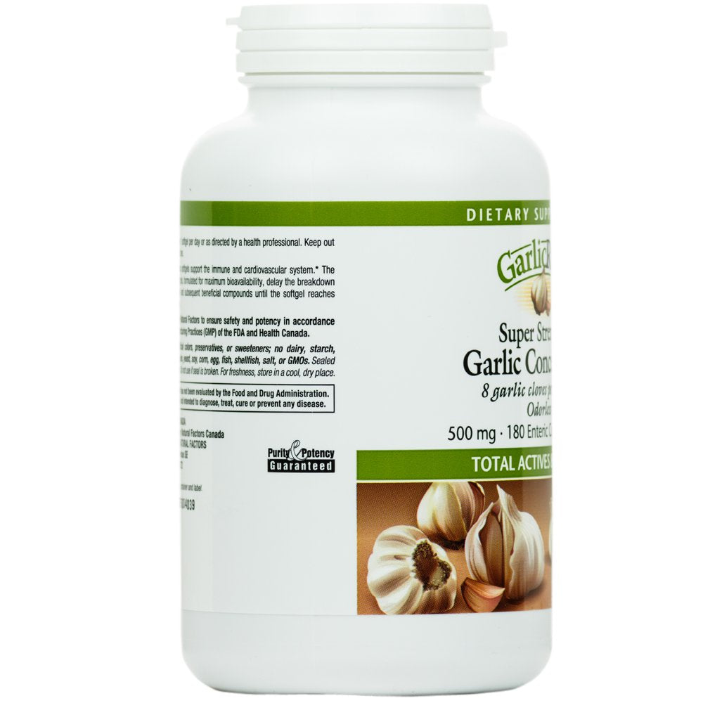 Natural Factors, Garlic Rich, Super Strength Garlic Concentrate, 500 mg, 180 Enteric Coated Softgels by Natural Factors