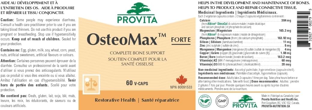 Ostéo Pro par Provita Nutrition (Fabriqué au Canada) 60 capsules végétariennes