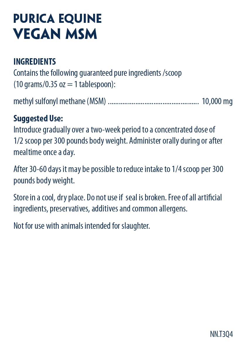 PURICA Équin MSM Végétalien en Poudre - Supplément Pur & Organique pour Chevaux pour le Soutien Articulaire, 1kg