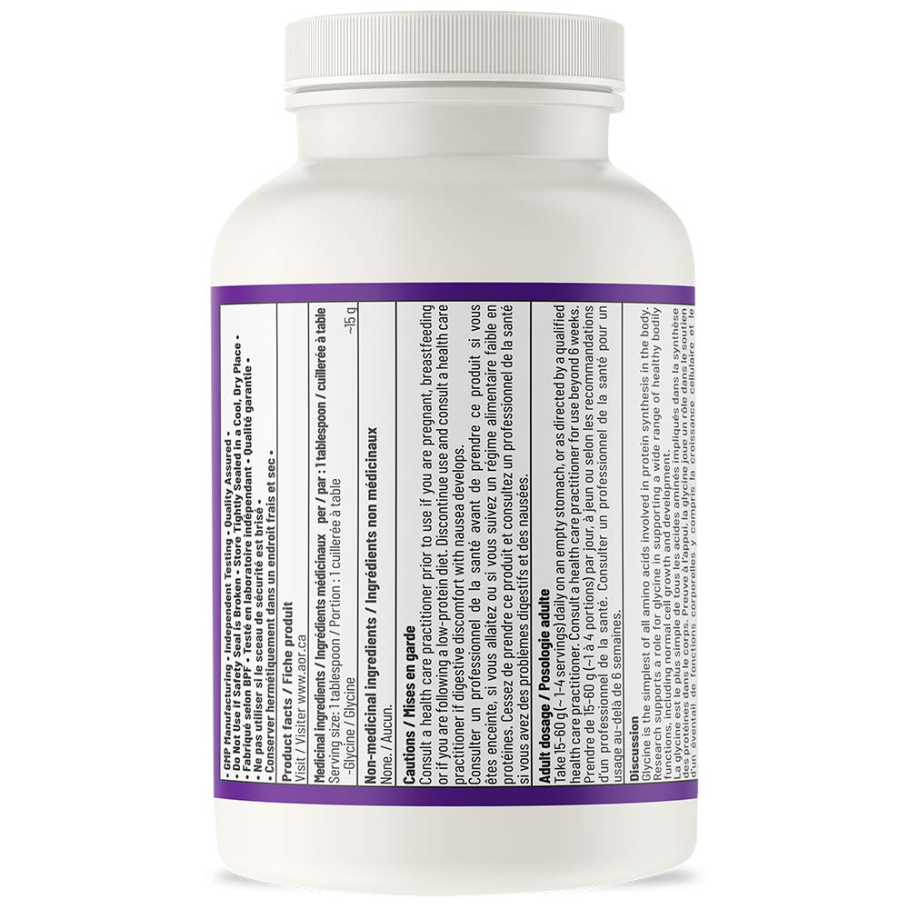 AOR Glycine Powder Supplement, Powdered Glycine, Vegan, 500g, 33 Servings
