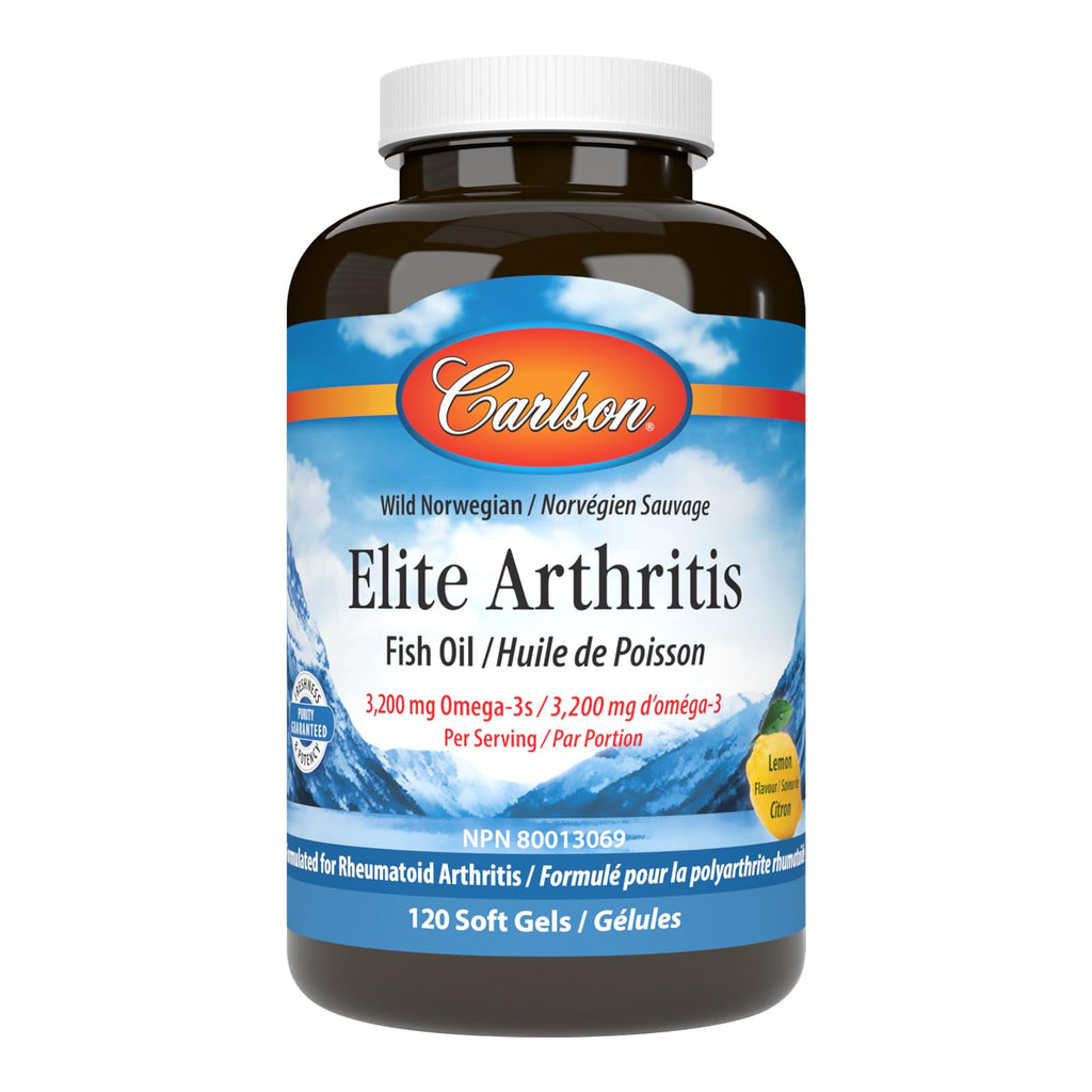 Carlson - Elite Arthritis | 3,200 mg Omega-3s with EPA & DHA | Supports Joint Health & Mobility | Lemon-Flavored Fish Oil | Wild-Caught | 120 Softgels