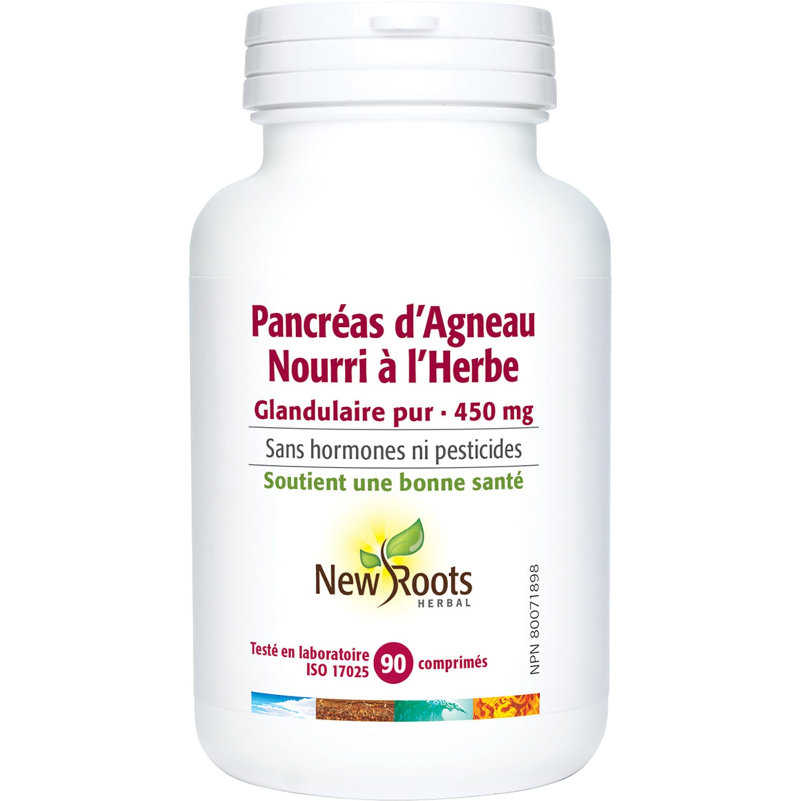 Pancréas d'agneau nourri à l'herbe de New Roots Herbal, glandulaire pur 450 mg, 90 comprimés, approvisionnement de 3 mois, enzymes dérivées avec vitamine C pour une digestion équilibrée, soutien pancréatique, sans OGM, sans gluten et sans soja