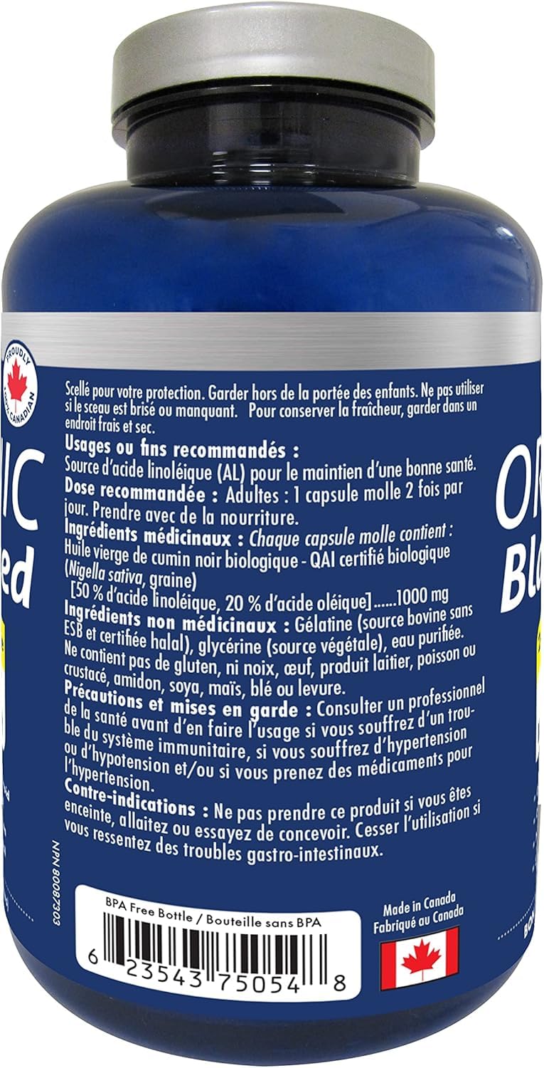 Naka Platinum Organic Black Seed oil, 100% PURE, 1000mg, Extra strength, Cold Pressed, 2-3% Thymoquinone, Made in Canada
