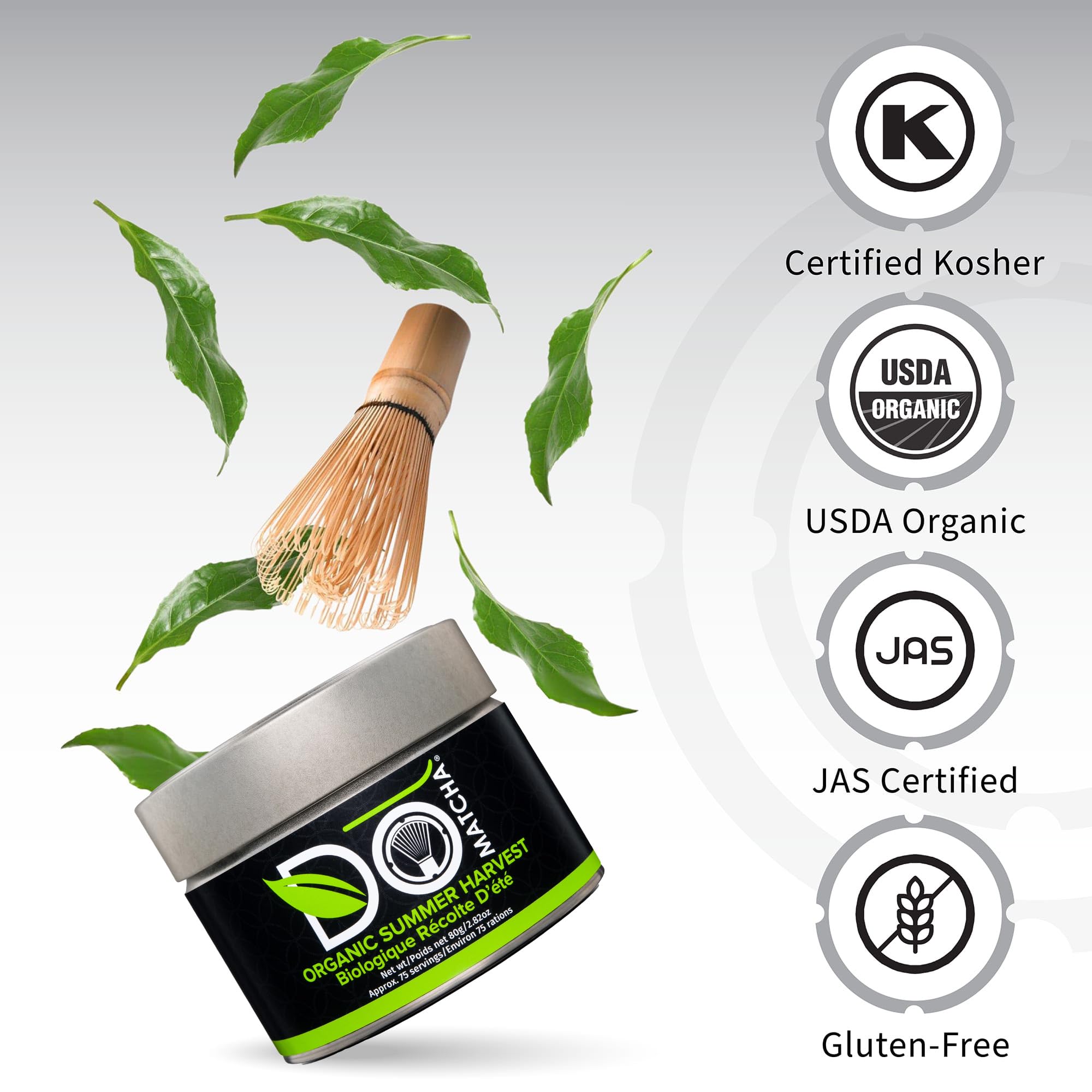 DoMatcha Récolte d'été - Poudre de thé vert matcha japonais pour smoothies, lattes, pâtisseries et créations culinaires - Riche en antioxydants, couleur verte éclatante, certifié casher