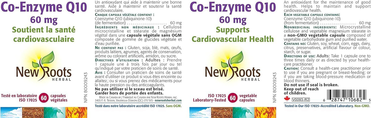 New Roots Herbal CoQ10 60 mg Capsules, Non GMO, Gluten Free, 60 Day Supply