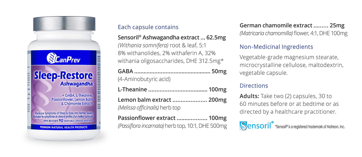 CanPrev Sleep-Restore Ashwagandha Capsules, 90 Capsules, 45-Day Supply