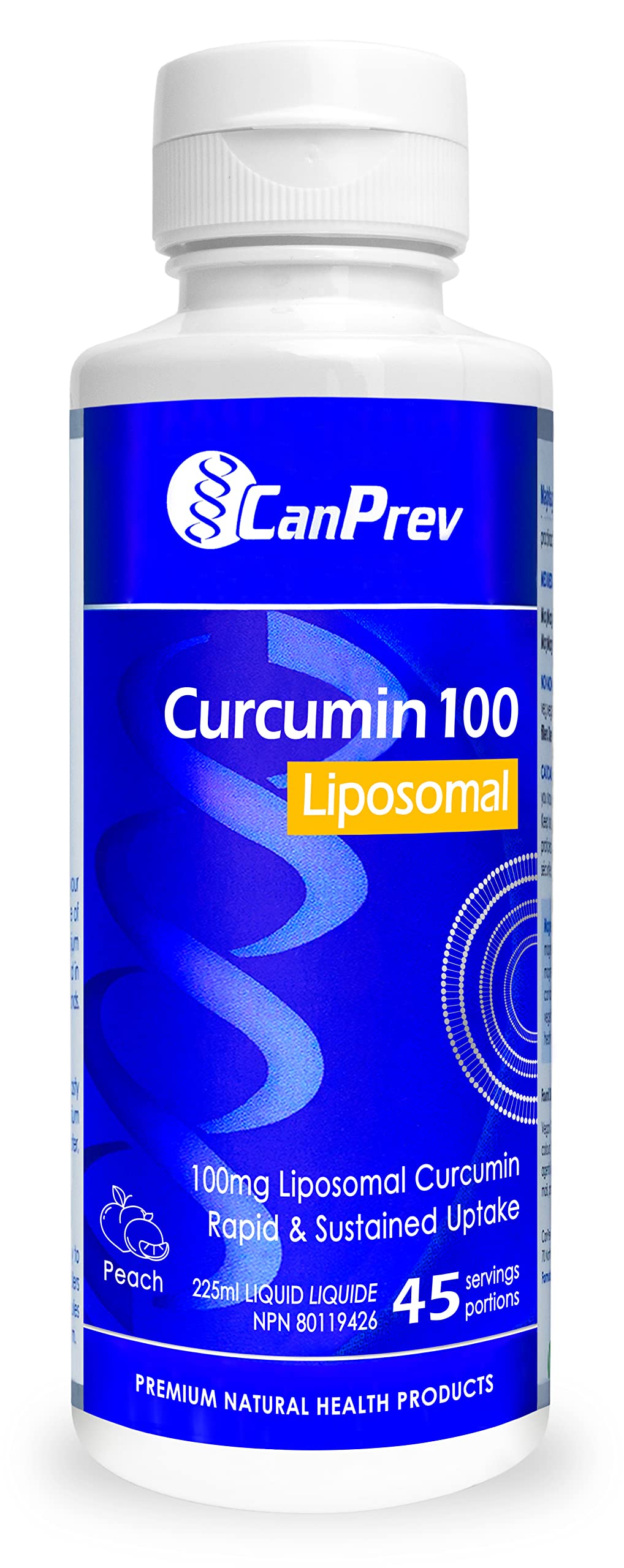 CanPrev Curcumin 100 Liposomal Liquid Supplement, Vegan, 225ml, 45 Servings