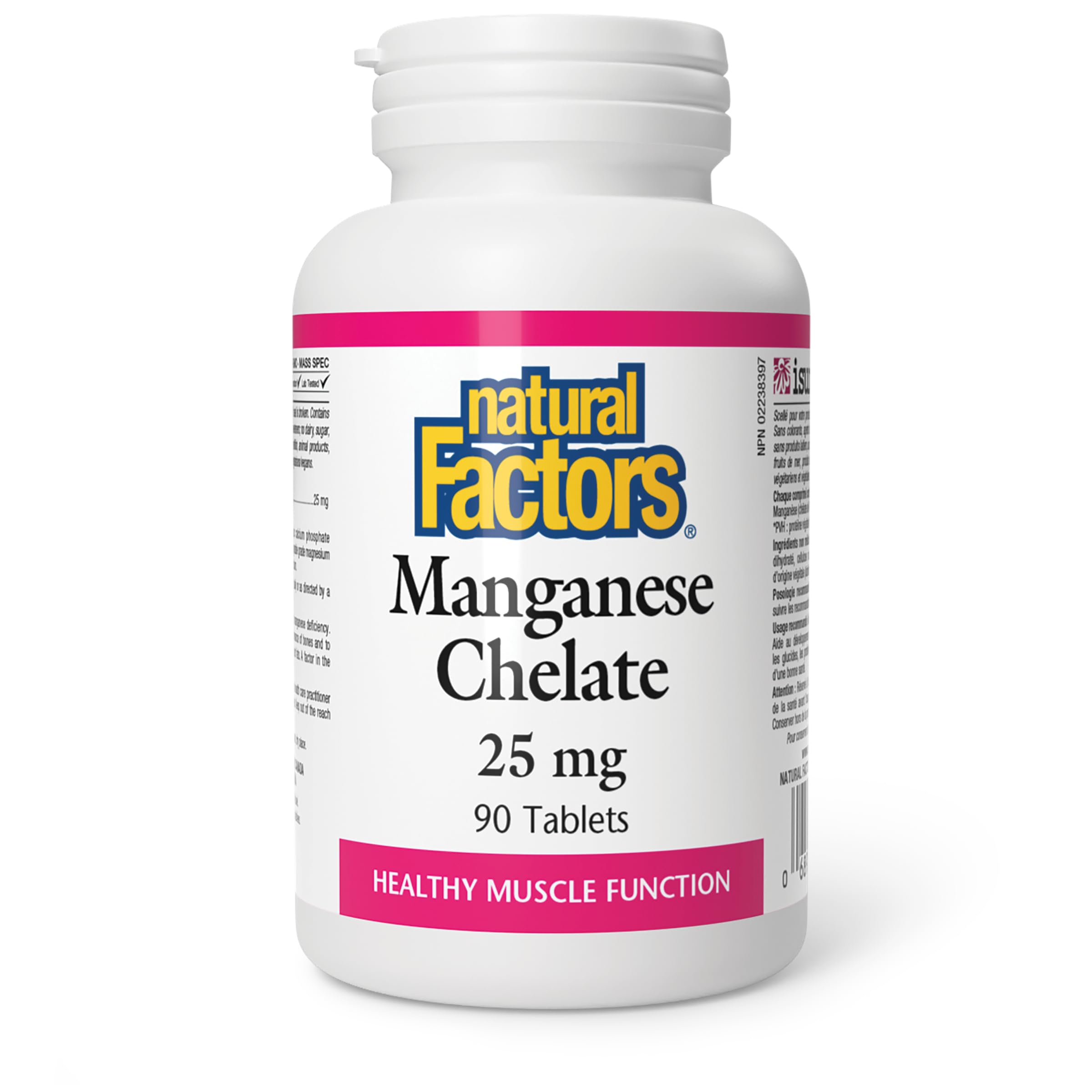Natural Factors Manganese Chelate 25mg, 90 Tablets, Highly Absorbable, Supports Healthy Muscle Function, Proudly Canadian