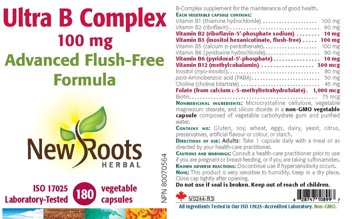 New Roots Herbal Ultra B Complex Supplement, Flush Free, 180 Capsules
