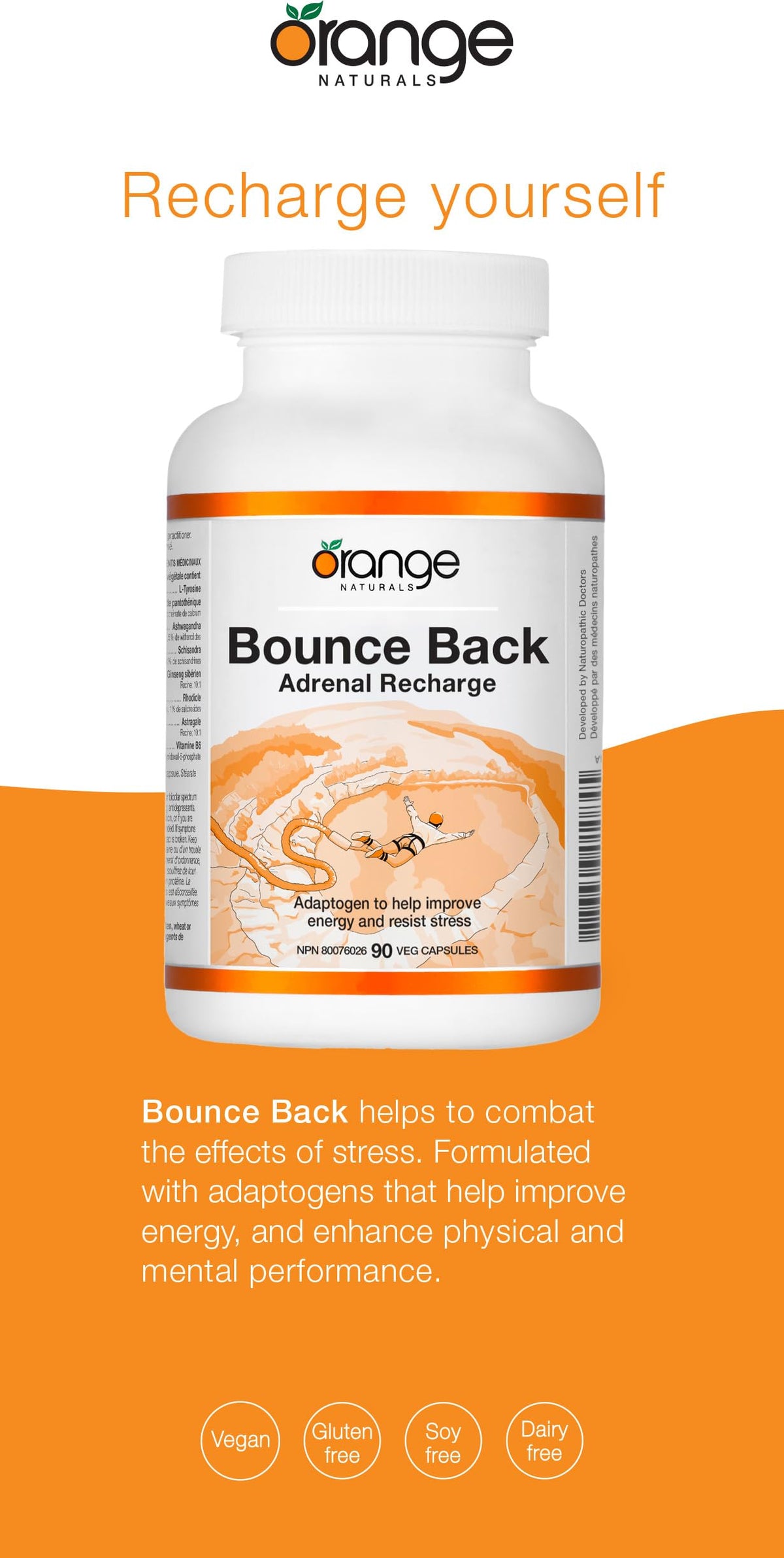 Orange Naturals Bounce Back Adrenal Recharge, 90 Capsules, 30 Day Supply