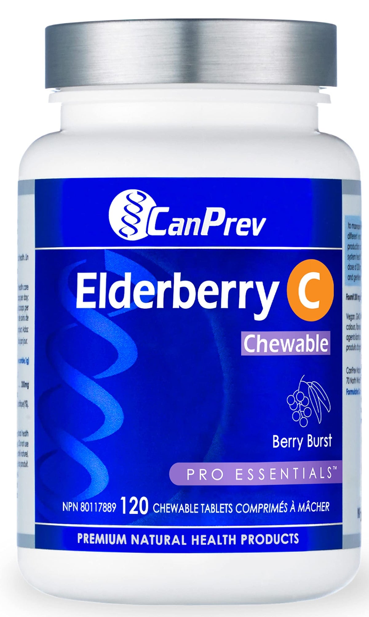 CanPrev Elderberry Chewable Tablets, Immune Support, Vitamin C, 120 Tablets