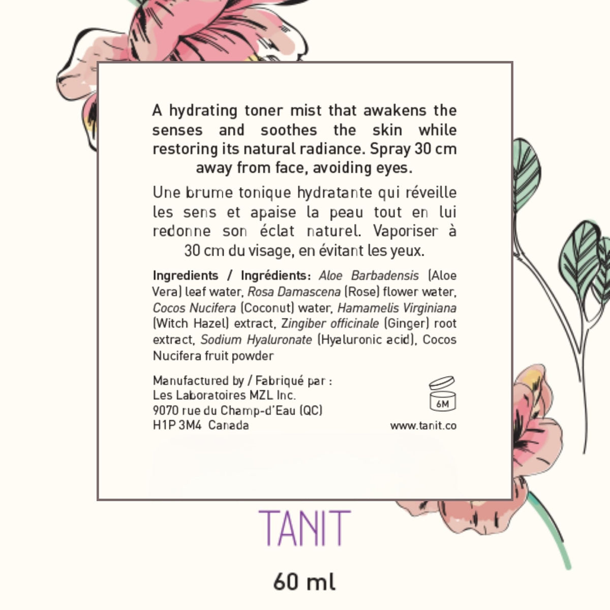 TANIT Rose Water Hydrating Mist Toner Spray 60ml, Refreshing Facial Mist with Rose Extract for Daily Hydration & Skin Balance, Gentle Toner to Rejuvenate All Skin Types, Vegan & Cruelty-Free Skincare