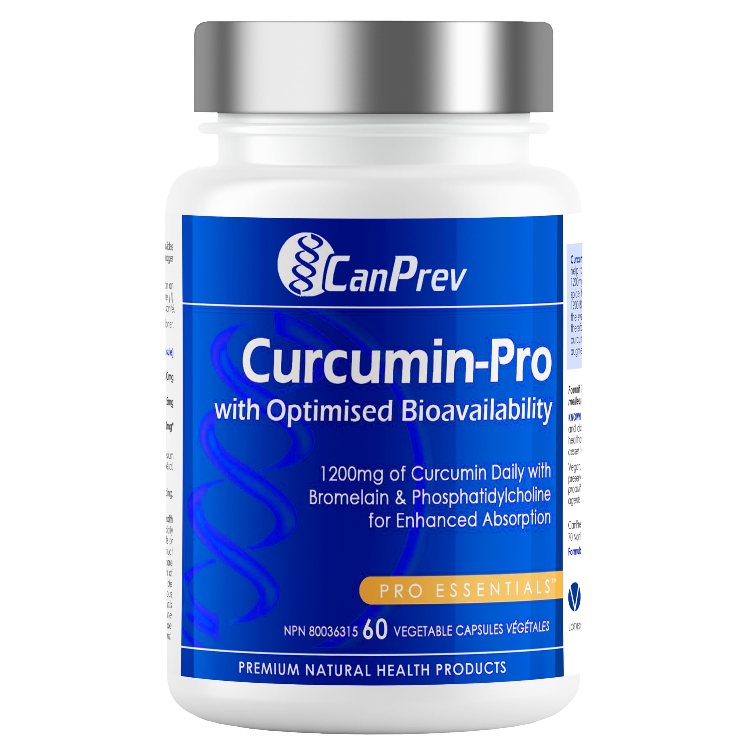 CanPrev Curcumine Pro 60 V-Capsules végétaliennes - 1200mg - Enrichie en phosphatidylcholine et bromélaïne pour une absorption optimale - Un mélange de curcumine de curcuma pour le soutien des articulations