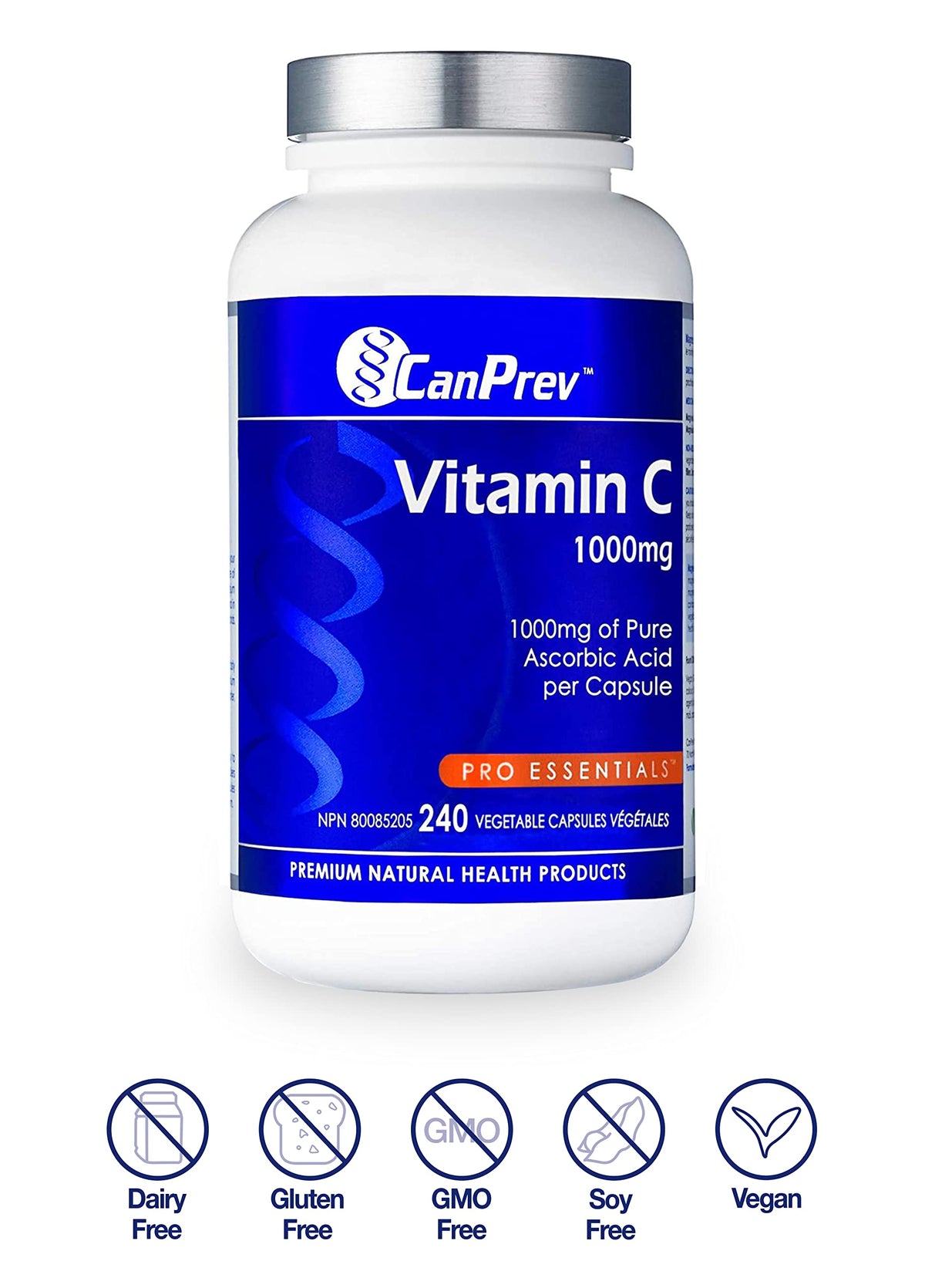 CanPrev Vitamin C 1000 mg Capsules, Vegan, Gluten Free, 240 Capsules