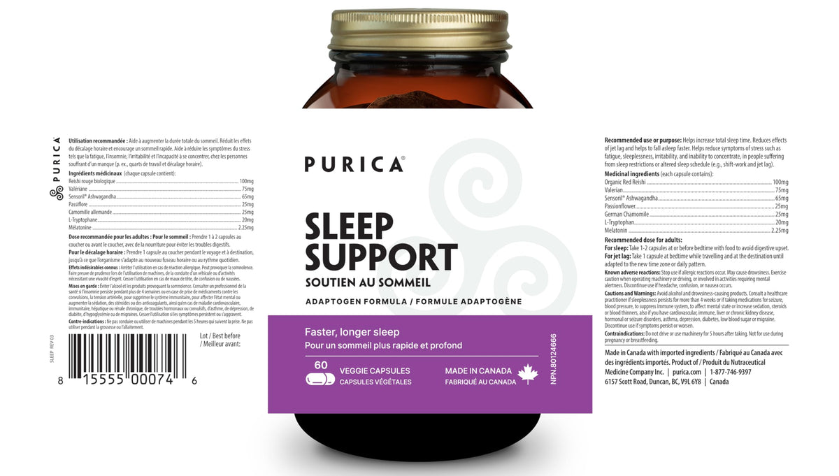 PURICA Sleep Support Supplement, Reishi Mushroom, Melatonin, 60 Capsules