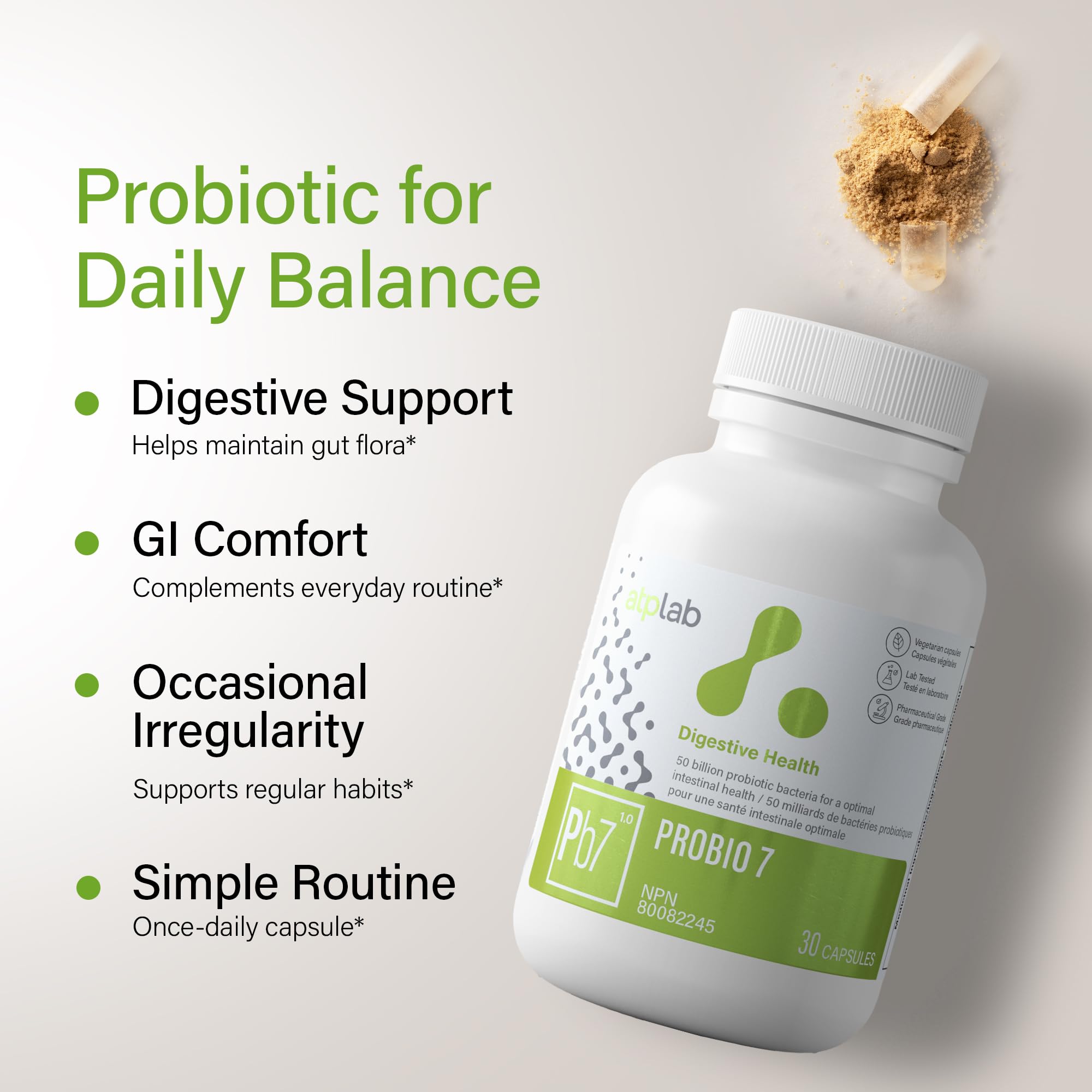 ATP LAB Probio 7 Probiotics Supplement, 50 Billion CFU, 30 Veg Caps, 30-Day Supply, Promotes Digestive Wellness & Support a Balanced Gut Environment, Lab Tested for Purity & Precision