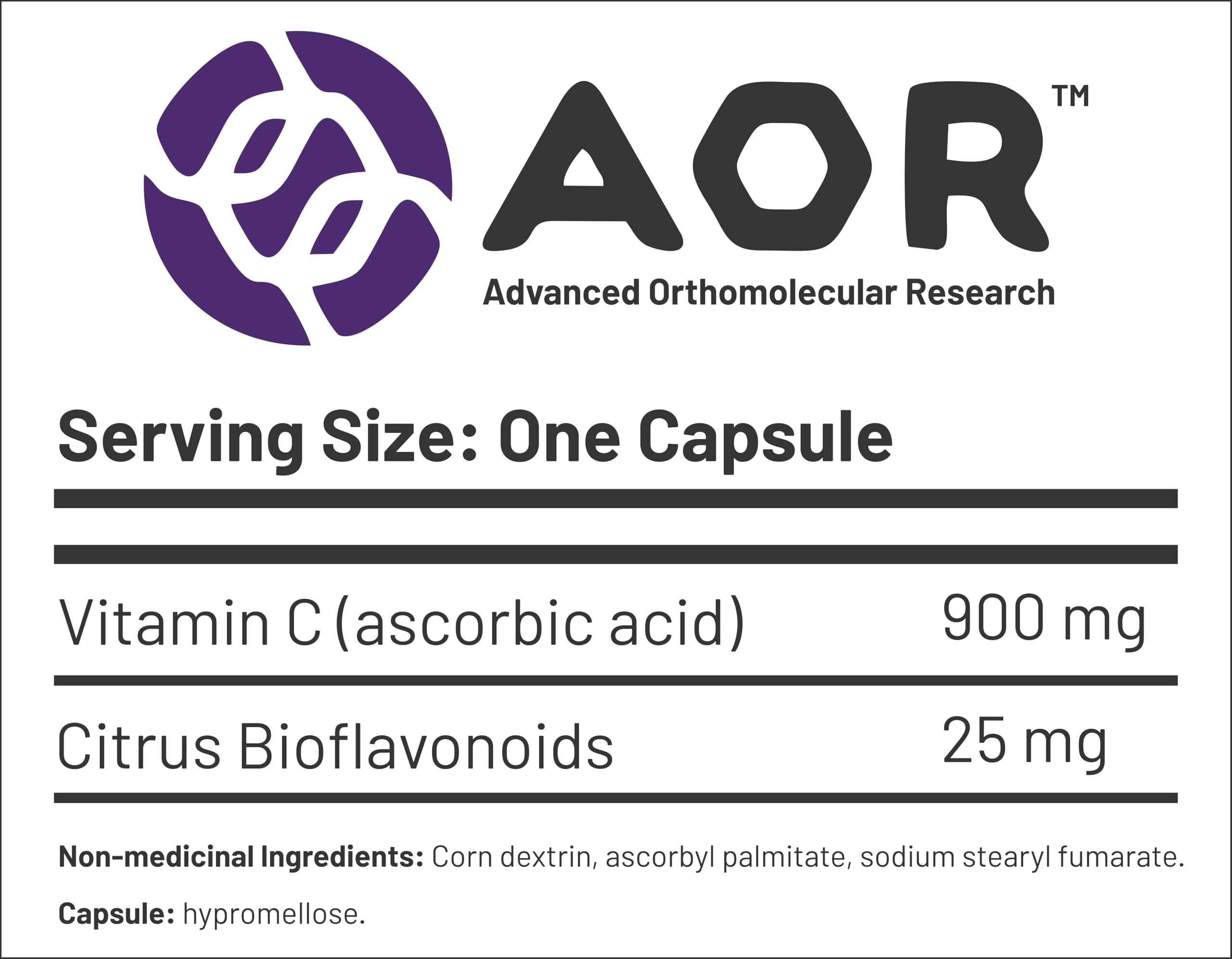 AOR - C+ Bioflavonoïdes 925 mg, 100 capsules - Supplément de vitamine C acide ascorbique avec bioflavonoïdes d'agrumes - Soutien cérébral, santé cardiaque, soutien immunitaire, santé vasculaire et cicatrisation des plaies