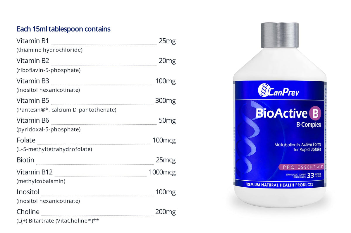 CanPrev BioActive B Complex Liquid, Blueberry, B12, 500 ml, 33 Servings