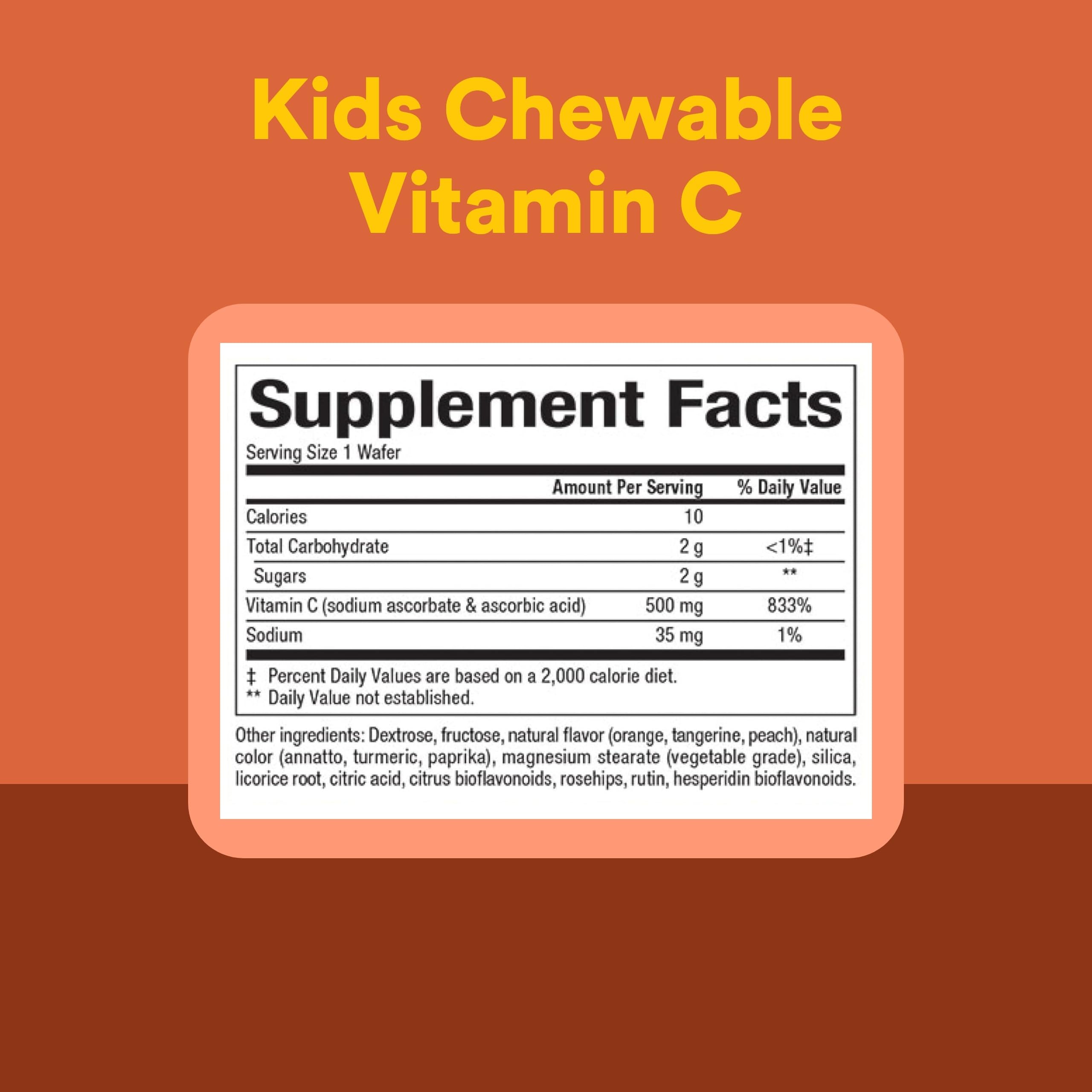 Natural Factors - Vitamin C 500mg, 100% Natural Fruit Chew, Tangy Orange, 180 Chewable Wafers
