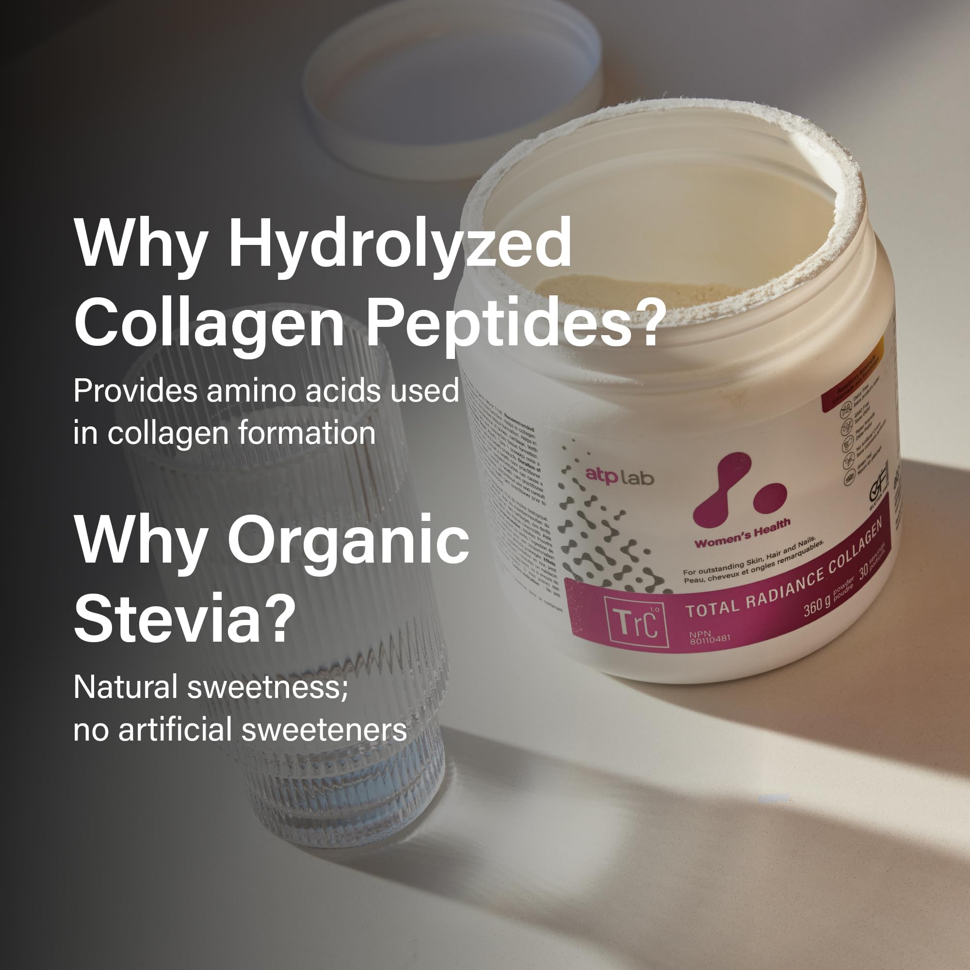 ATP LAB - Total Radiance Collagène 360g - Poudre de protéines de collagène pour femmes - Pour la peau, les cheveux et les ongles - Suppléments de collagène pour femmes