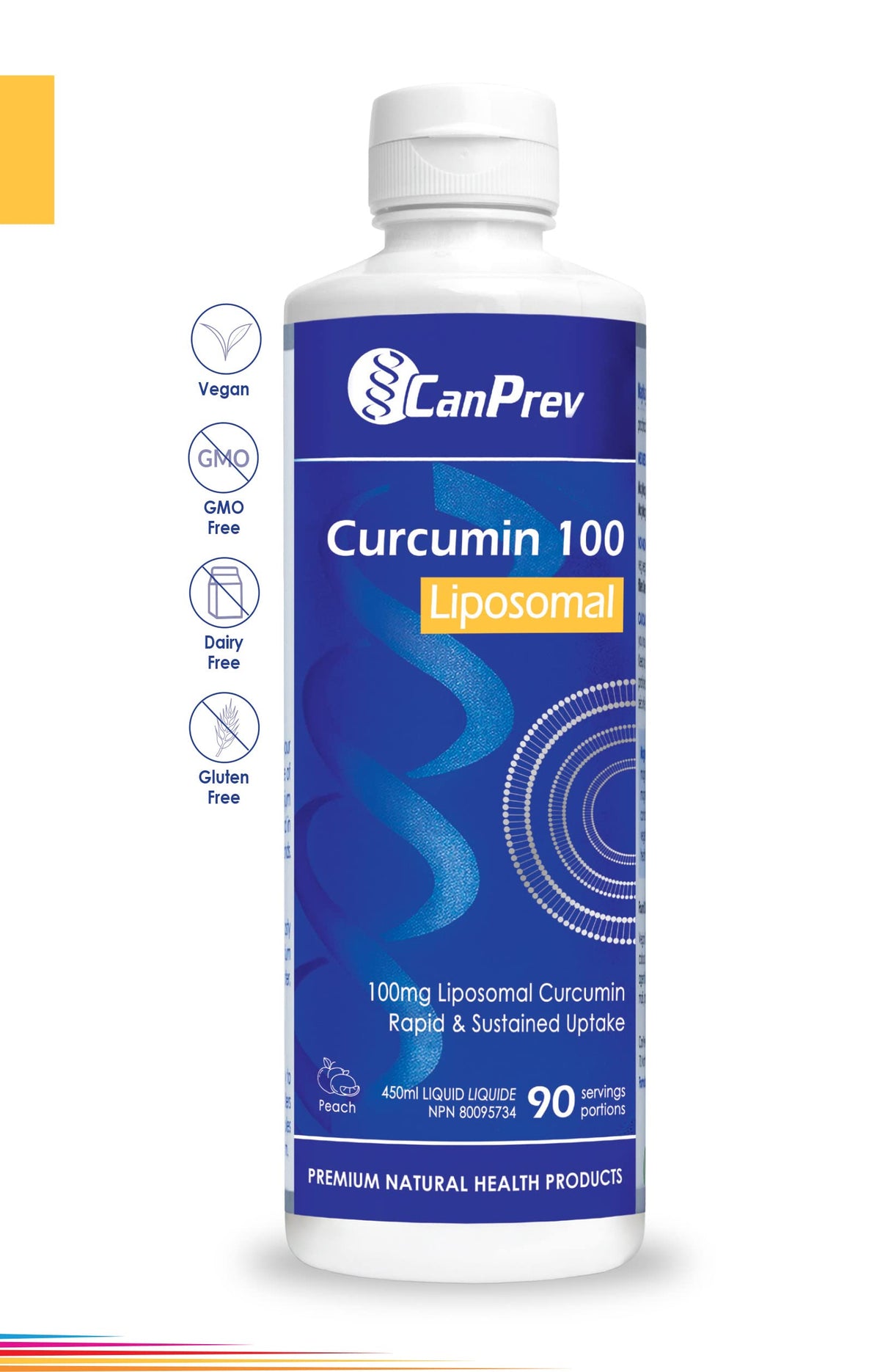 CanPrev Curcumin 100 Liposomal Liquid Supplement, Vegan, 225ml, 45 Servings