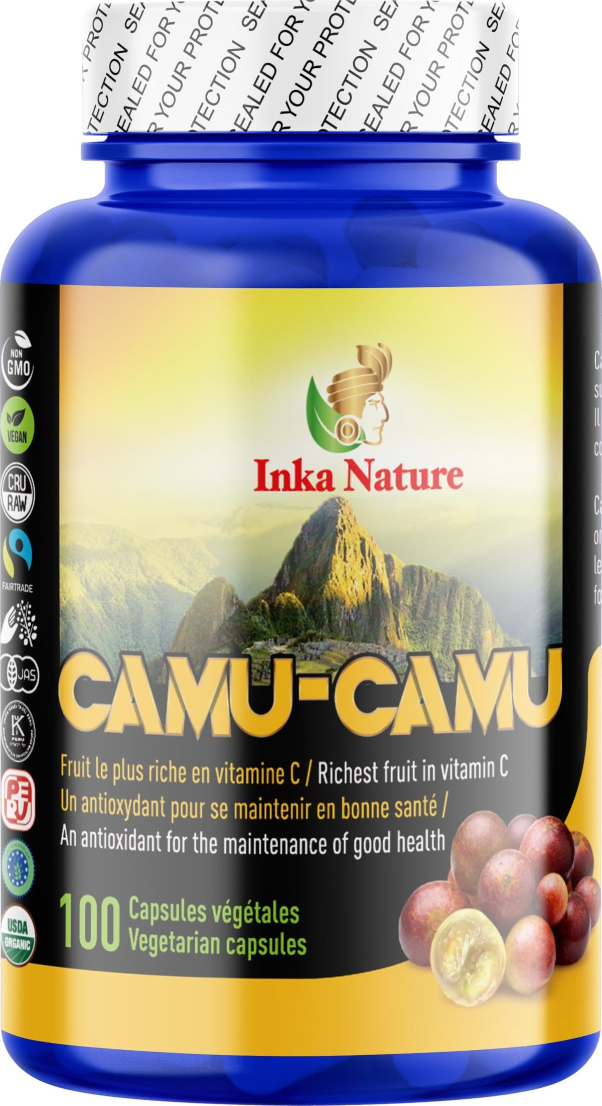 Inka Nature Camu Camu 100 Vegan Capsules, 33-Day Supply, Plant-Based Source of Vitamin C, Supports Energy, Vitality, Skin Radiance & Collagen Formation, Easily Absorbed, Non-GMO, Gluten & Dairy Free