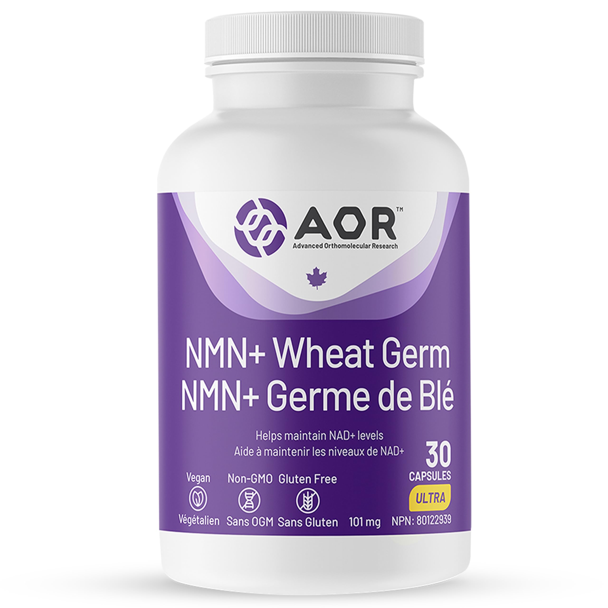 AOR NMN + Wheat Germ, 30 Capsules 30-Day Supply - Nicotinamide Mononucleotide Supplement with Spermidine, Maintain NAD+ Level, Promotes Cellular Vitality, Support Energy & Metabolism, Vegan & Non-GMO