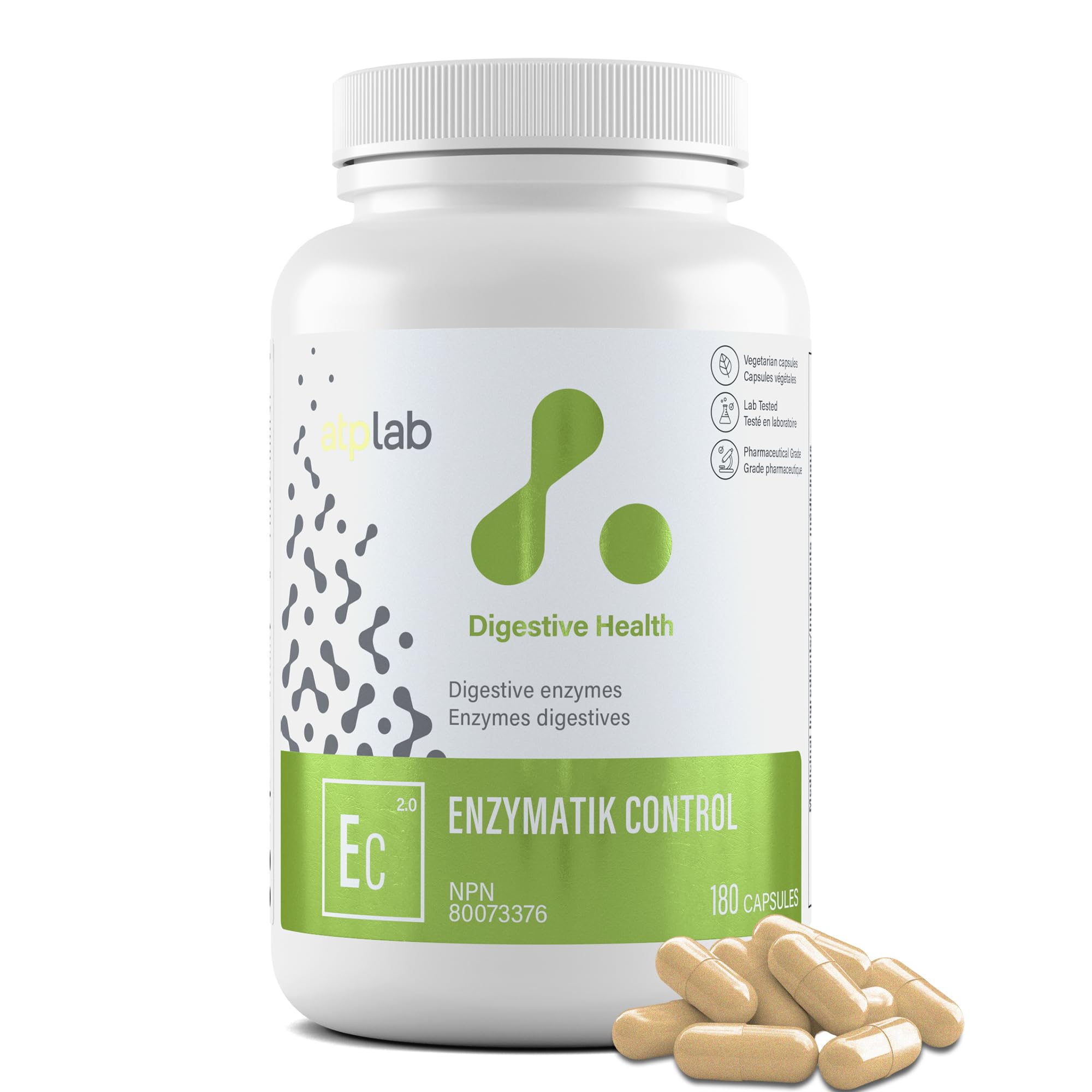 ATP LAB - Enzymatik Control 180 capsules, 180 jours d'approvisionnement - Supplément d'enzymes digestives - Santé digestive - Soulagement des gaz pour adultes - Enzymes digestives - Testé par une tierce partie
