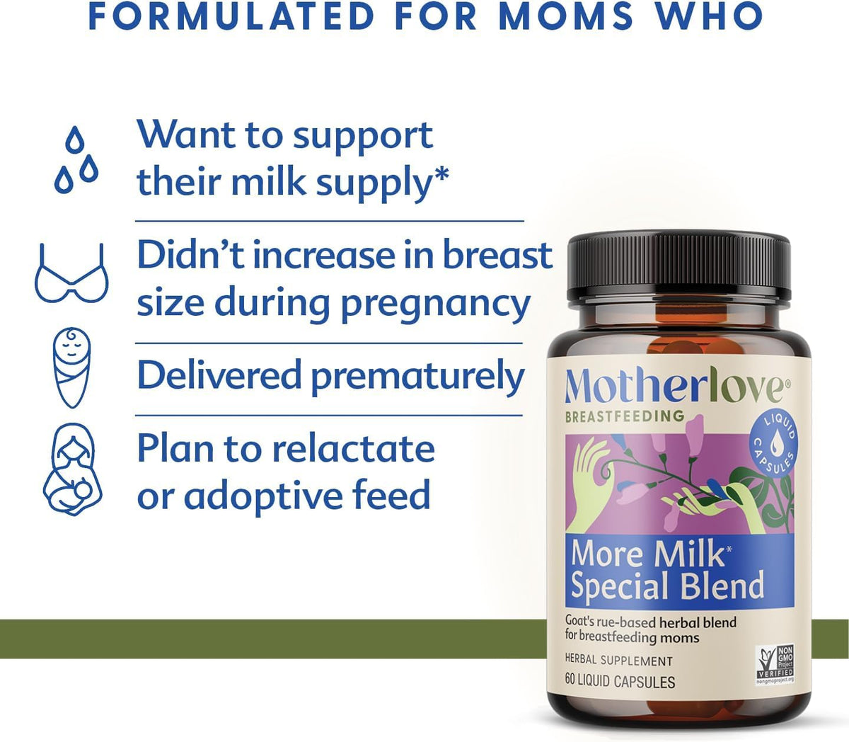 Motherlove More Milk Special Blend Vegan Capsules  Herbal Lactation Supplement w/ Goat’s Rue to Build Mammary Tissue & Enhance Breast Milk Supply for Nursing & Pumping Moms—Organic Herbs, Non-GMO