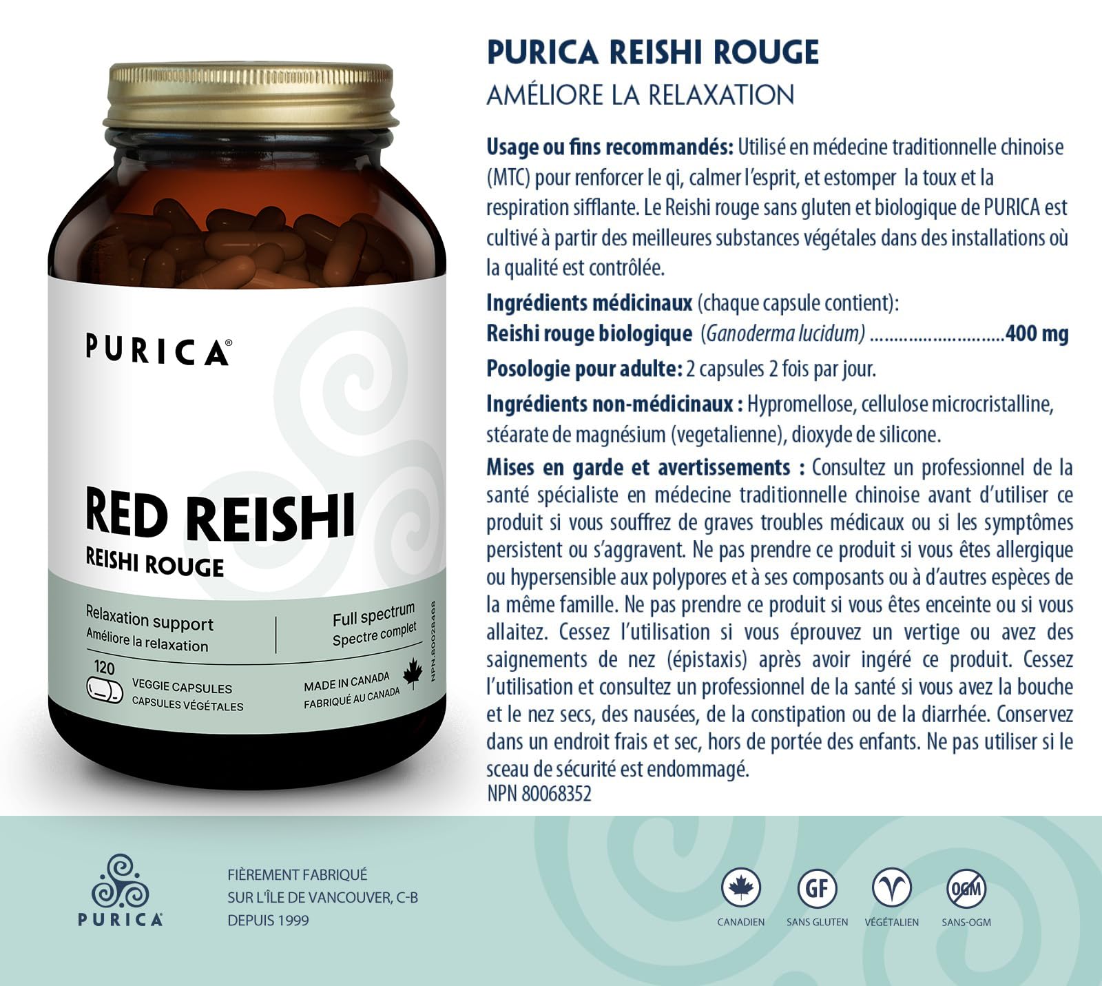 PURICA - Reishi Rouge - Champignons micronisés - Aide à la relaxation