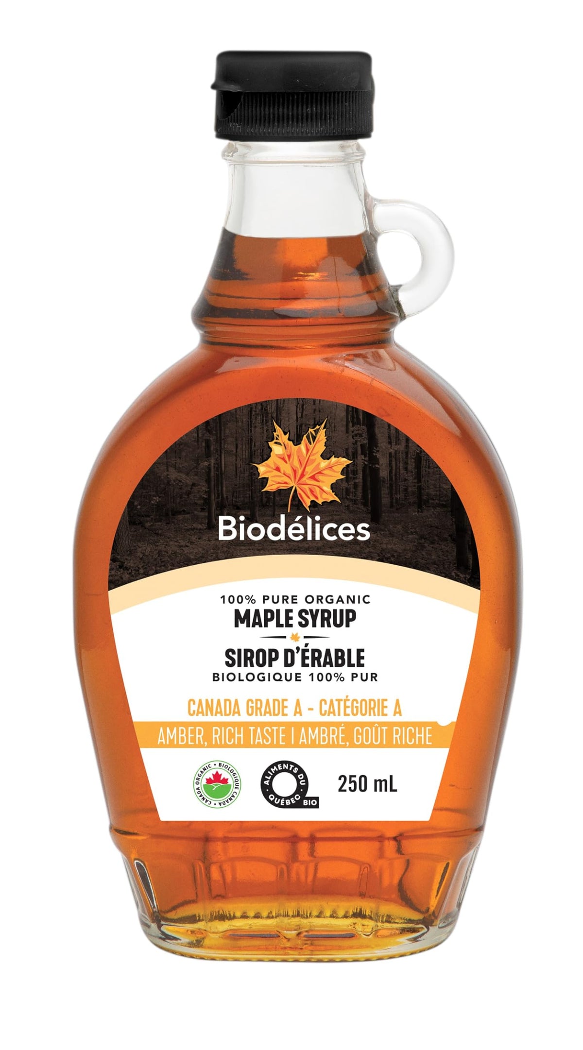 Biodélices Pure Organic Maple Syrup 250 mL, Canada Grade A Amber, Quebec