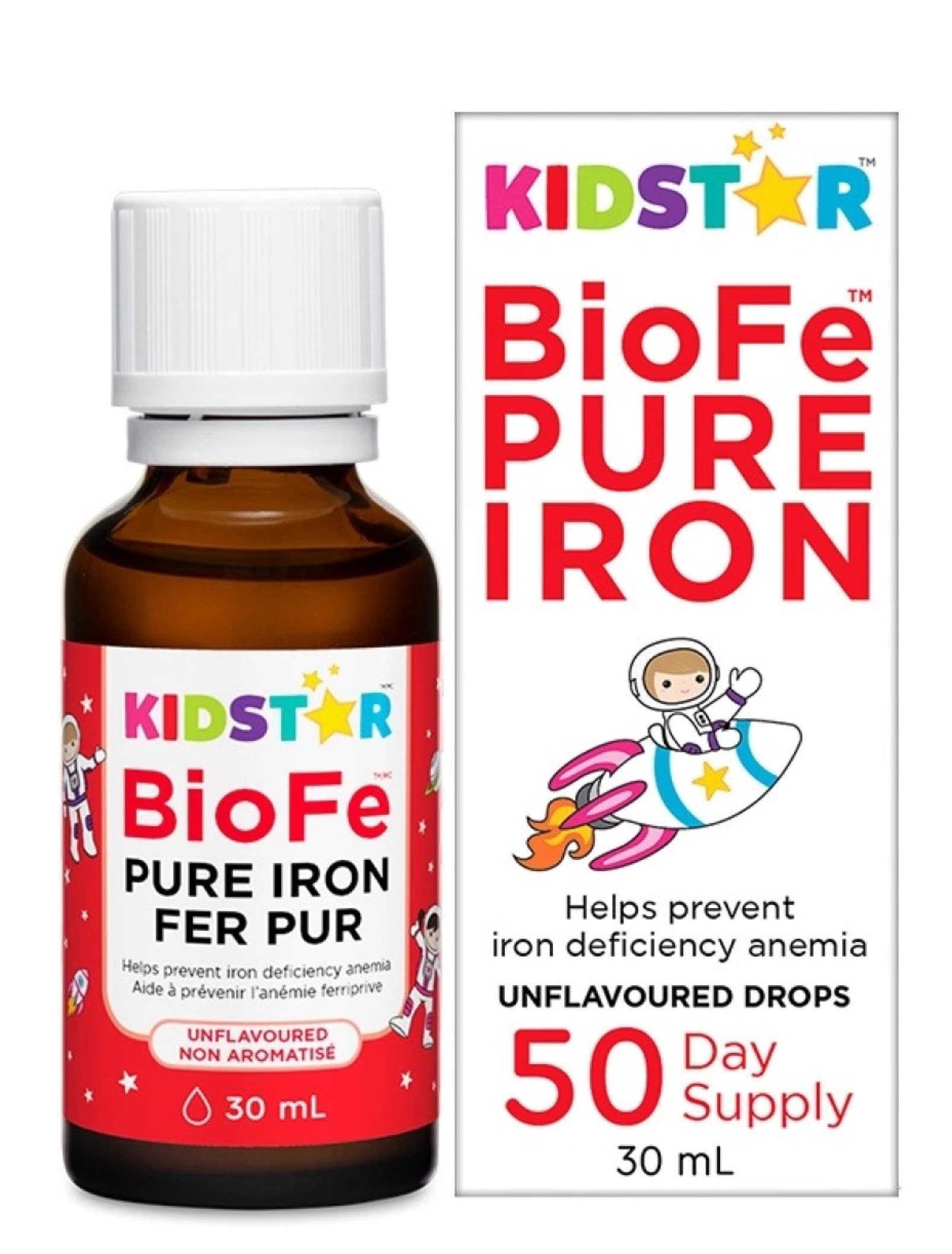 Kidstar Nutrients - BioFe Pure Iron Drops Unflavoured 30ml 50-Day Supply - Helps to Prevent Iron Deficiency Anemia - No Stomach Upset and Constipation - Vegan, Non-GMO, Gluten-Free and Sugar-Free