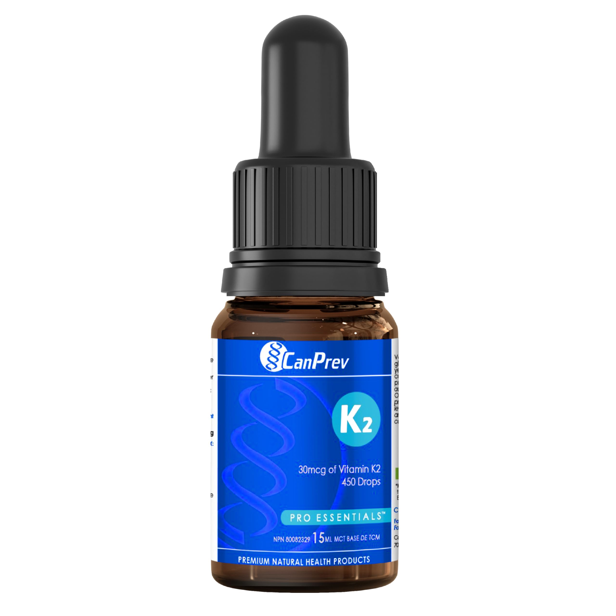 CanPrev K2 Gouttes, 15 ml, 300 portions, 30 mcg de vitamine K2 MK-7 liquide, soutient la solidité des os et la santé cardiovasculaire, végétalien, formule non aromatisée avec de l'huile MCT pour une utilisation et une absorption optimales du calcium