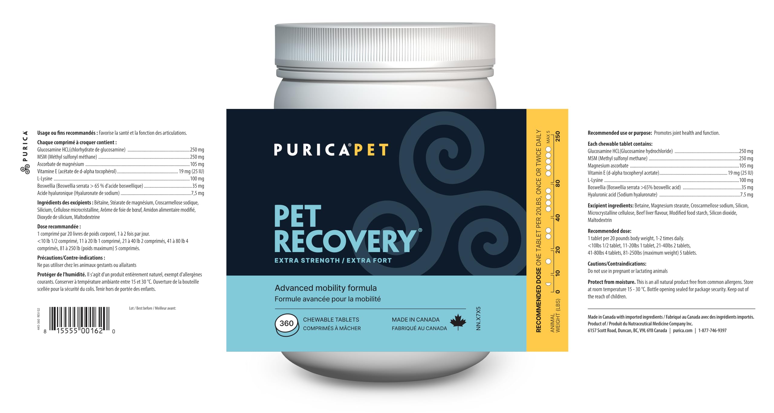 PURICA Pet Recovery Extra Strength, 360 Chewable Tablets ‚Äì Advanced Hip & Joint Supplement for Dogs & Cats with Glucosamine HCl, MSM, L-Lysine, Boswellia & Vitamin E ‚Äì Supports Mobility & Senior Pets