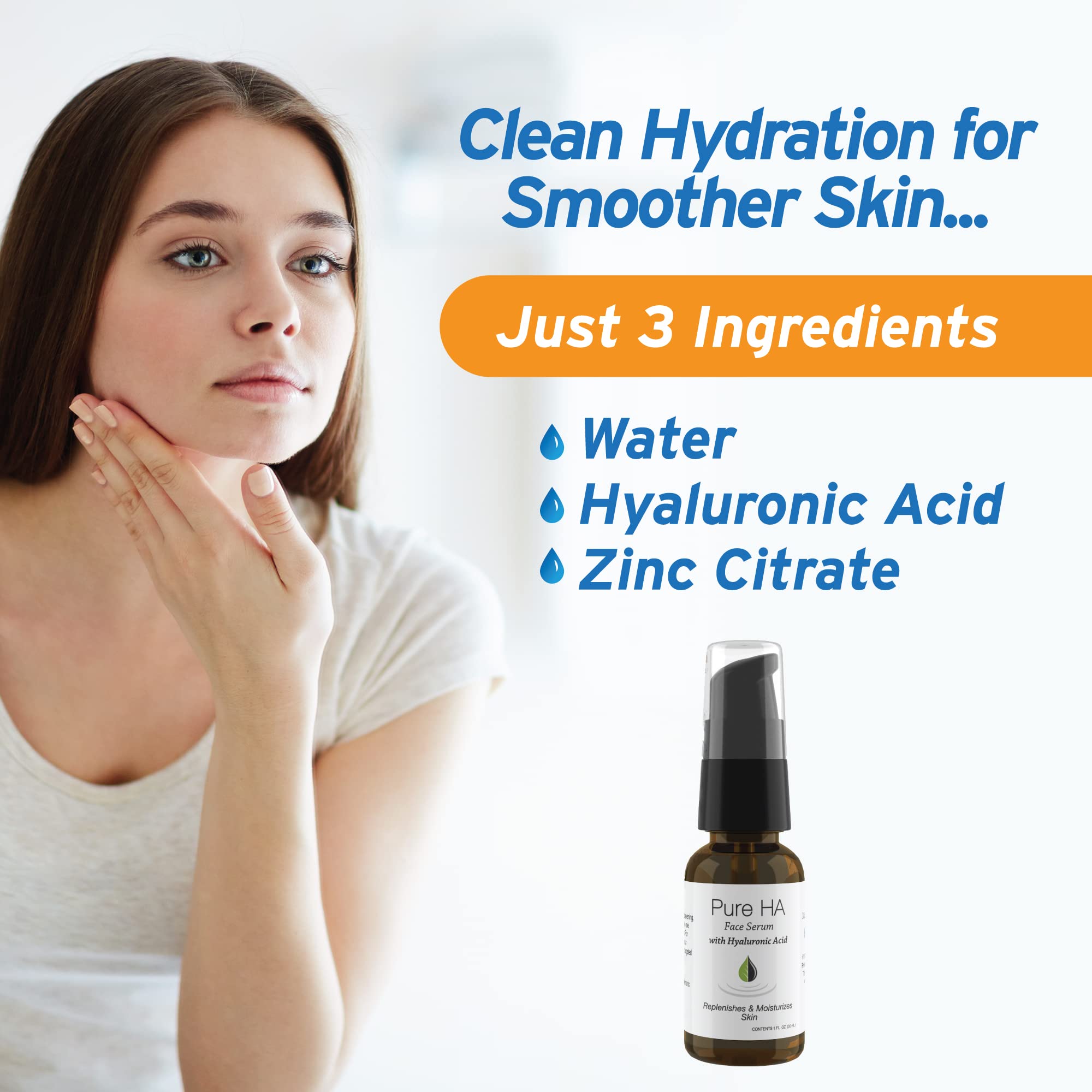 Sérum pur à l'acide hyaluronique pour le visage - Sérum naturel à l'AH de Hyalogic, formule non grasse et sans parfum