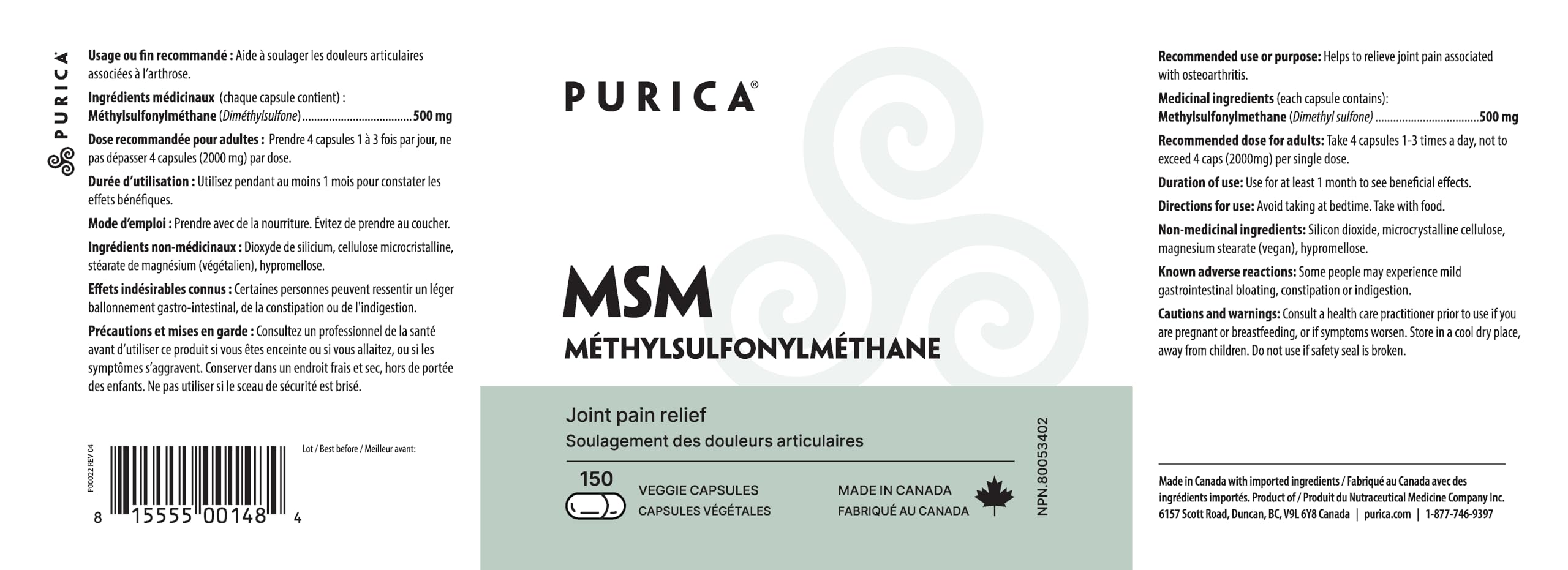 PURICA - MSM Gélules végétales - Soutien articulaire amélioré avec le méthylsulfonylméthane