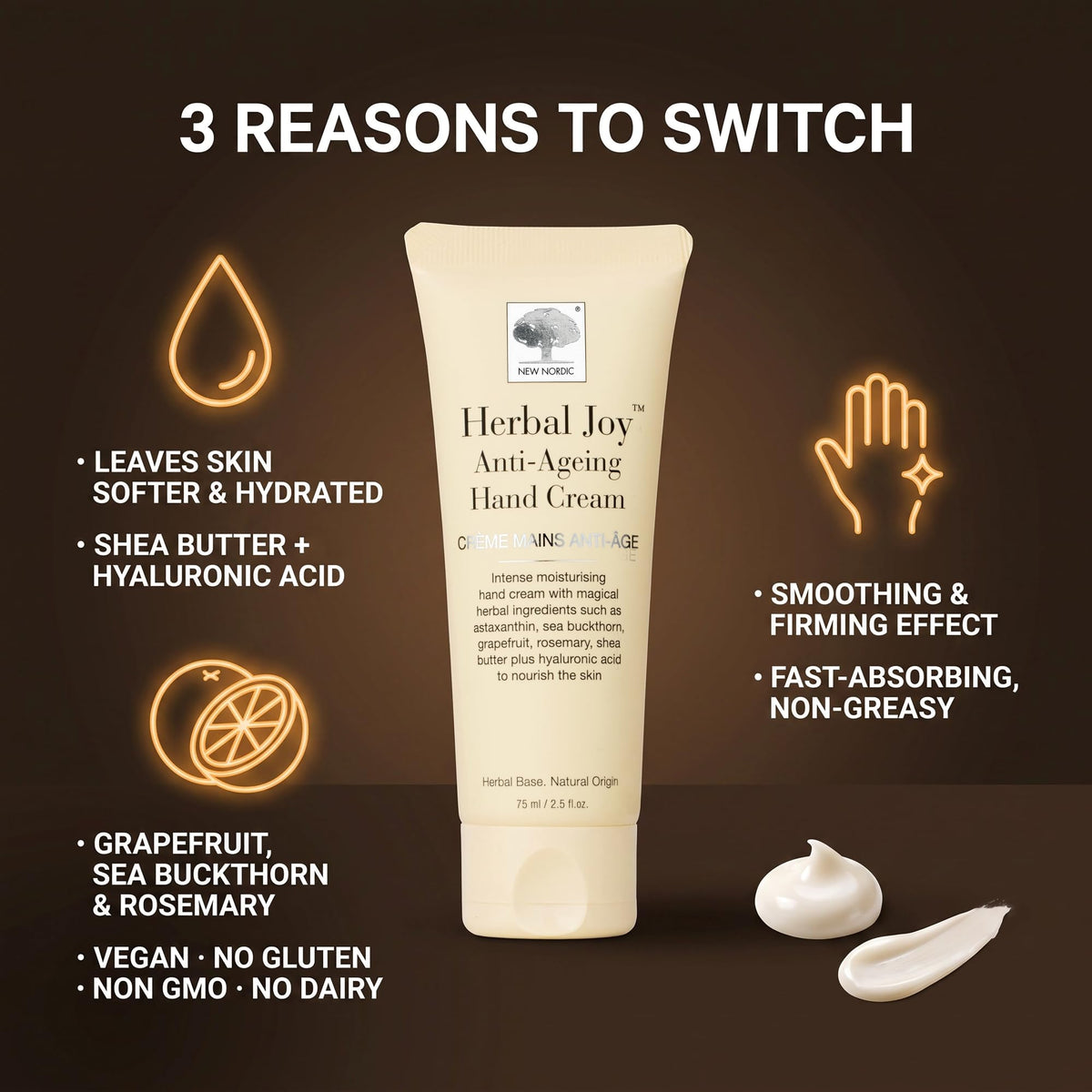 New Nordic - Herbal Joy Anti-ageing Hand Cream, 75 ml