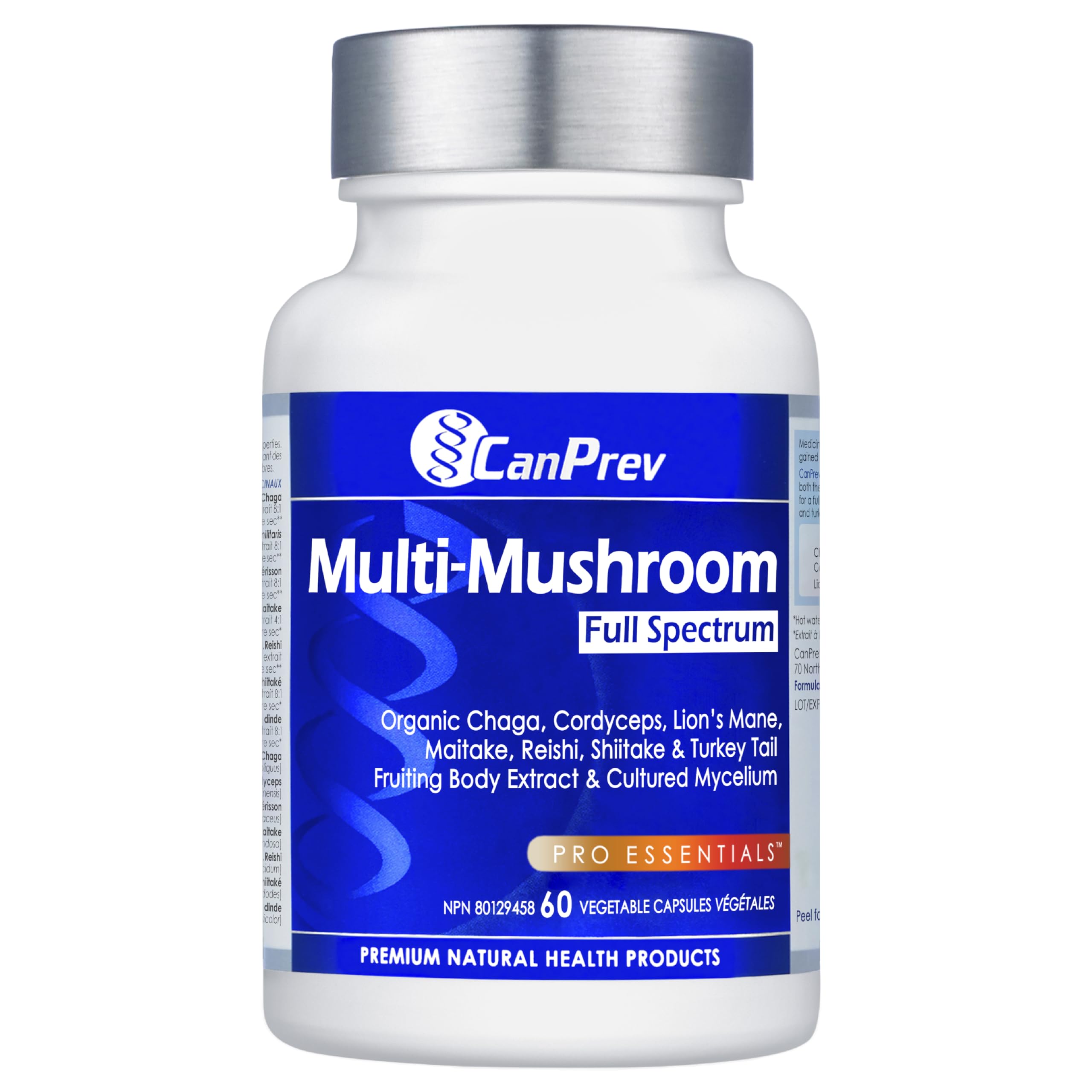 CanPrev Multi-Mushroom Full Spectrum Supplement, 60 Vegan Capsules, 60-Day Supply, Includes Organic Chaga, Cordyceps, Lion's Mane, Maitake, Reishi, Shiitake & Turkey Tail for Daily Wellness Support